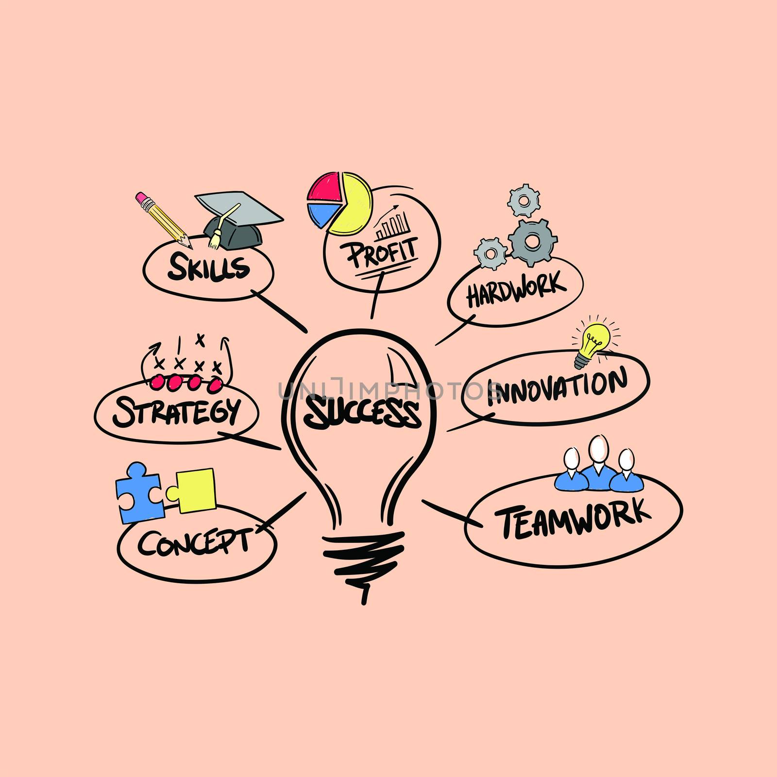 Vector icon of success concepts against pink background