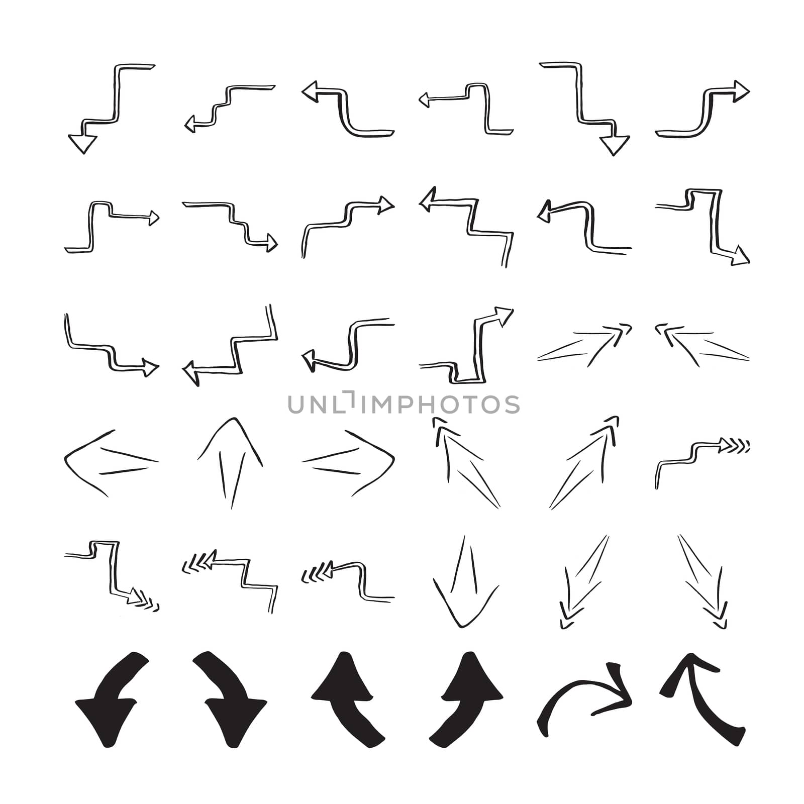 Vector icon set of curved arrows against white background