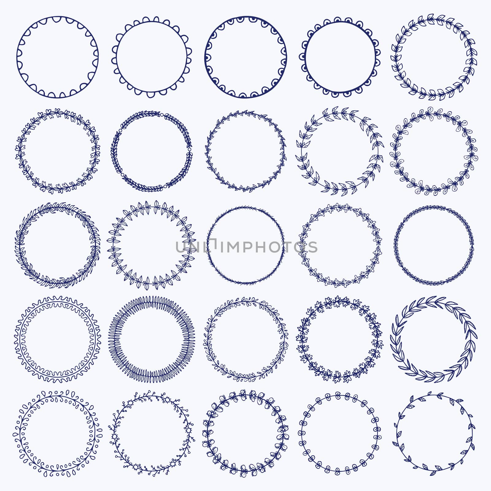 Vector icon set of round frames against white background