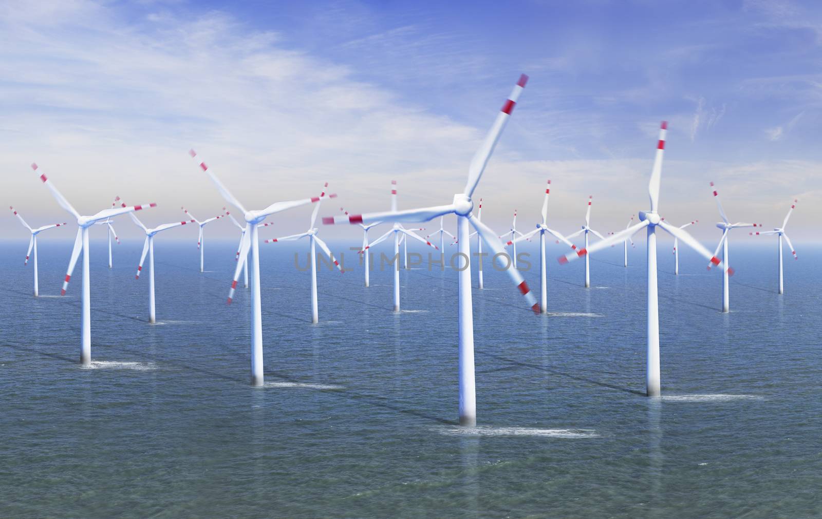 Elevated view of a Wind farm at sea
