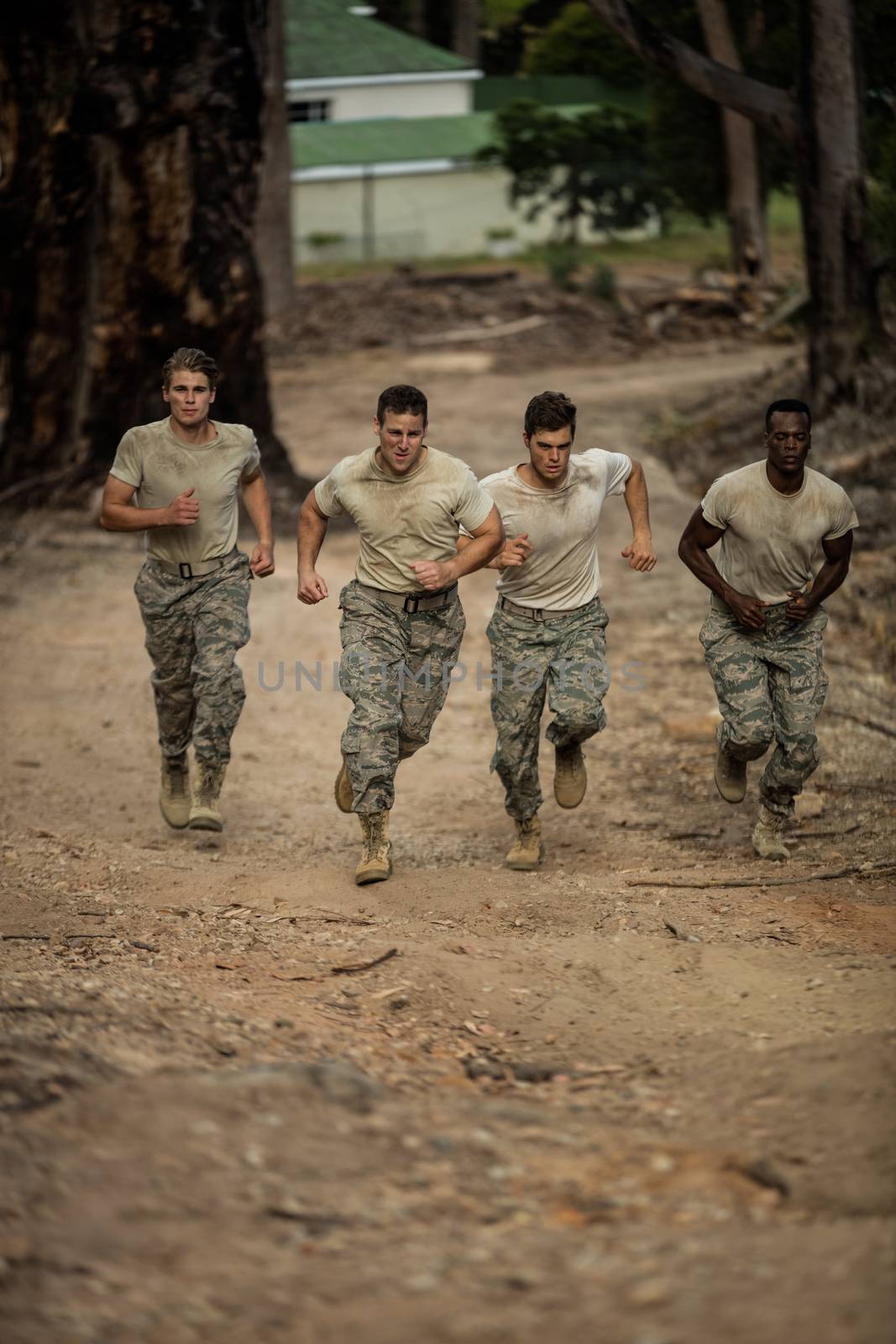 Soldiers running in boot camp