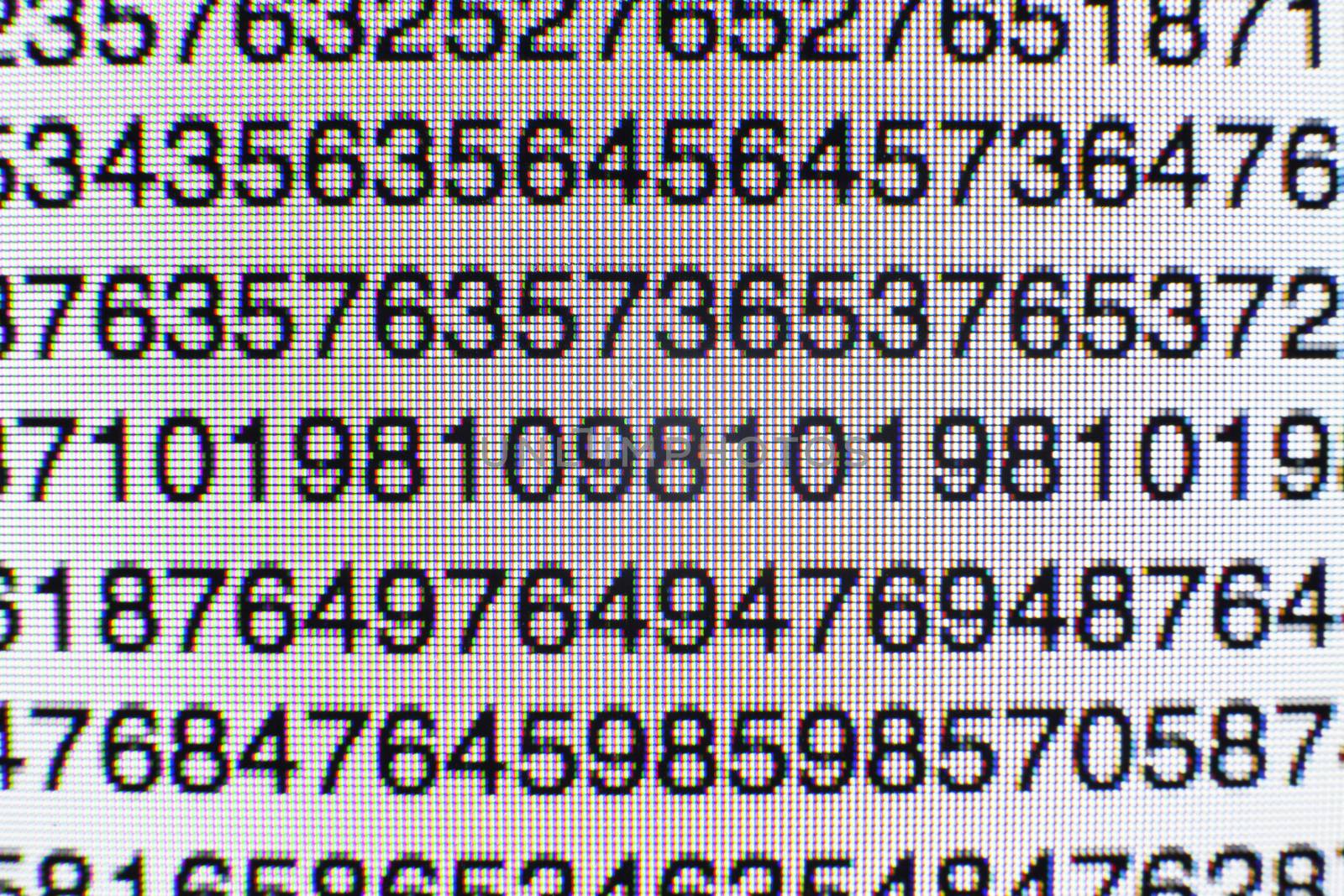 Numbers on a computer screen