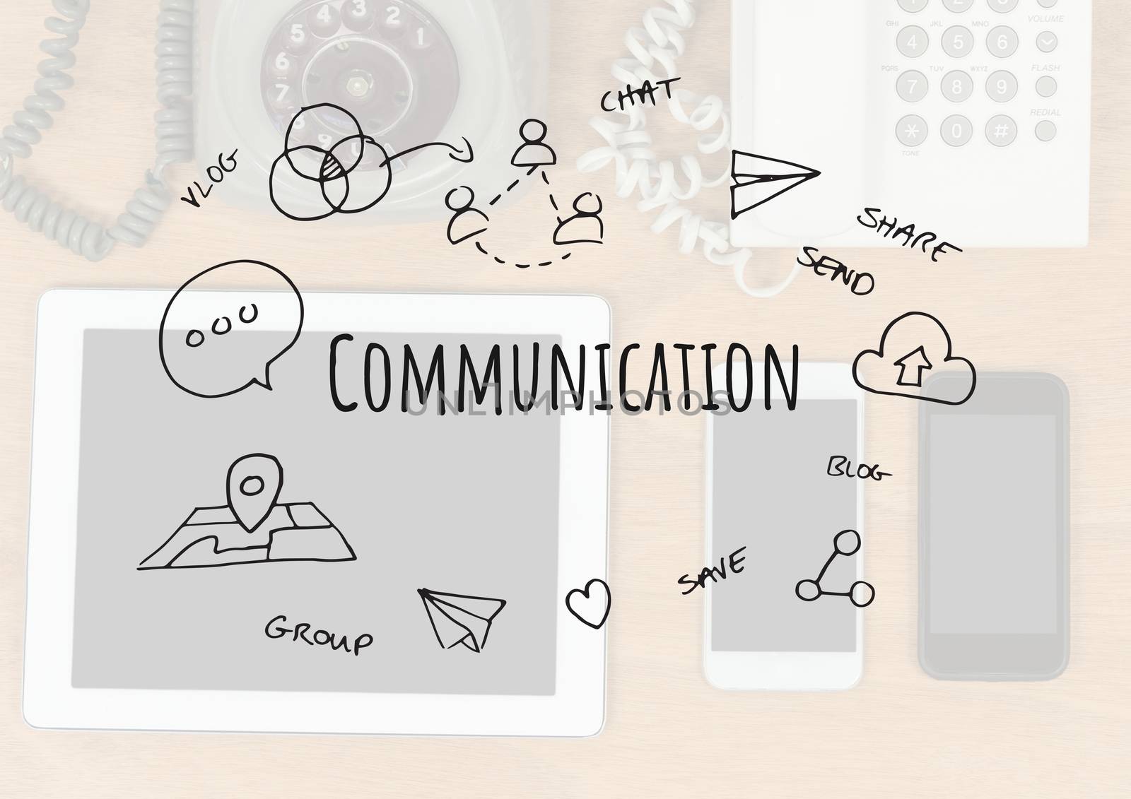 Communication text with drawings graphics by Wavebreakmedia