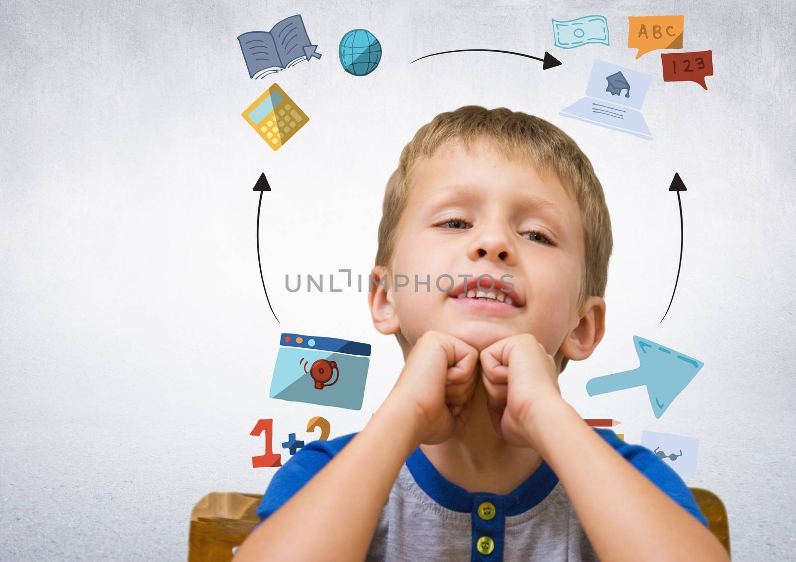 Digital composite of Boy with education graphic drawings
