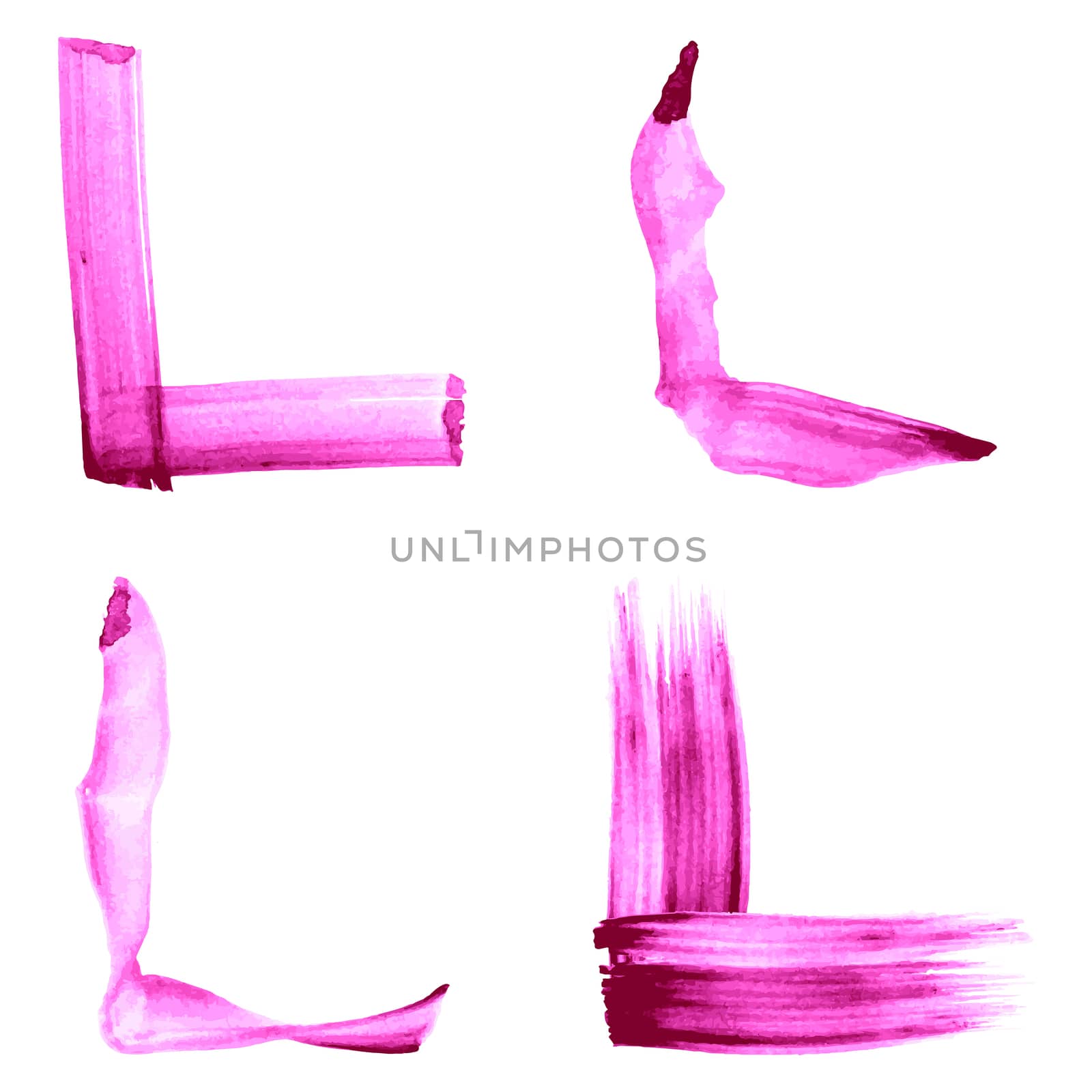 Vector set of paint strokes forming frame angle against white background