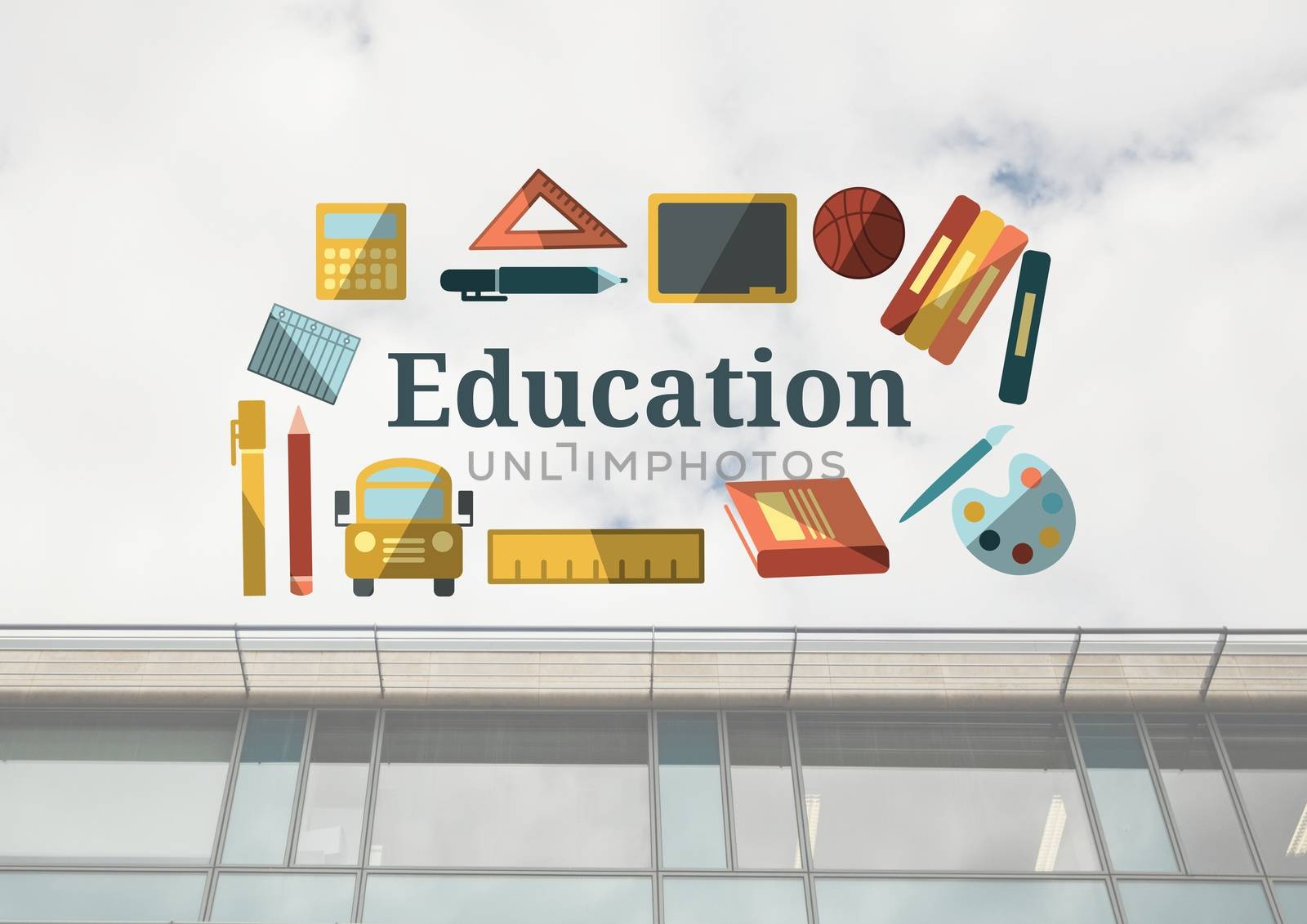 Digital composite of Education text with drawings graphics