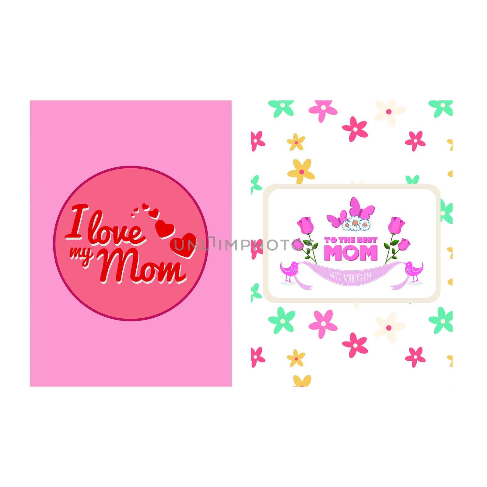 Vector set of mothers day wishes against white background