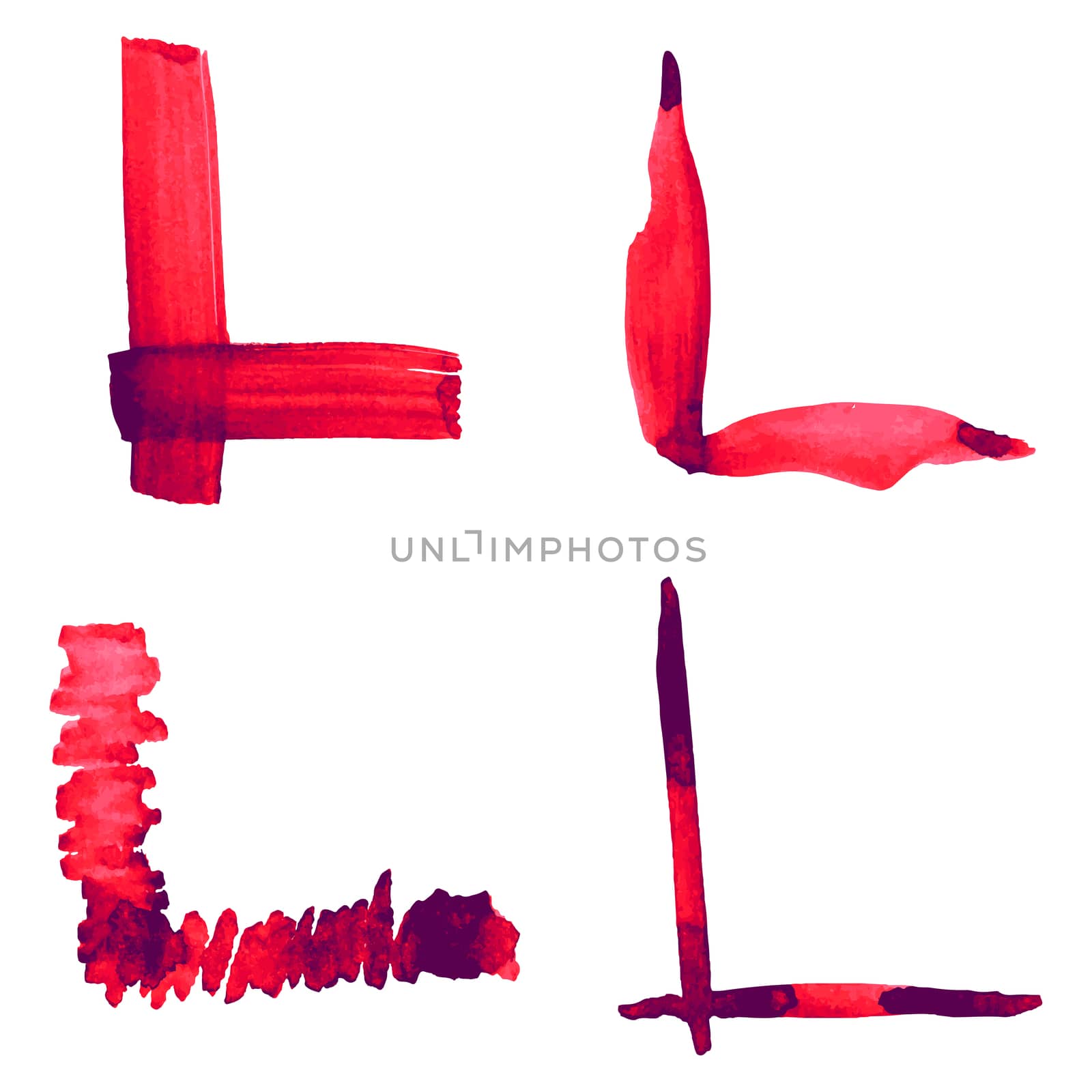 Vector set of paint strokes forming frame angle against white background