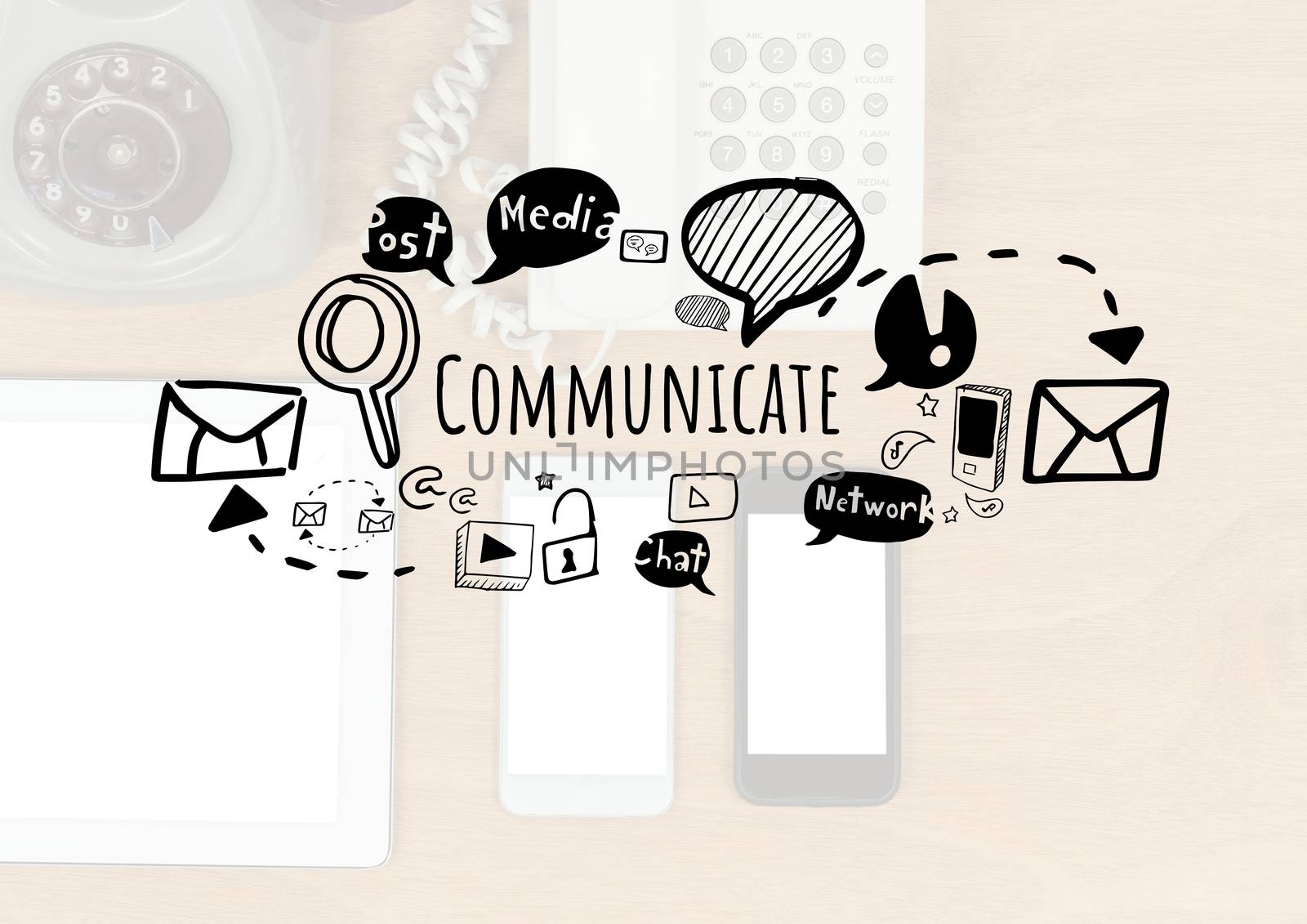 Communication text with drawings graphics by Wavebreakmedia