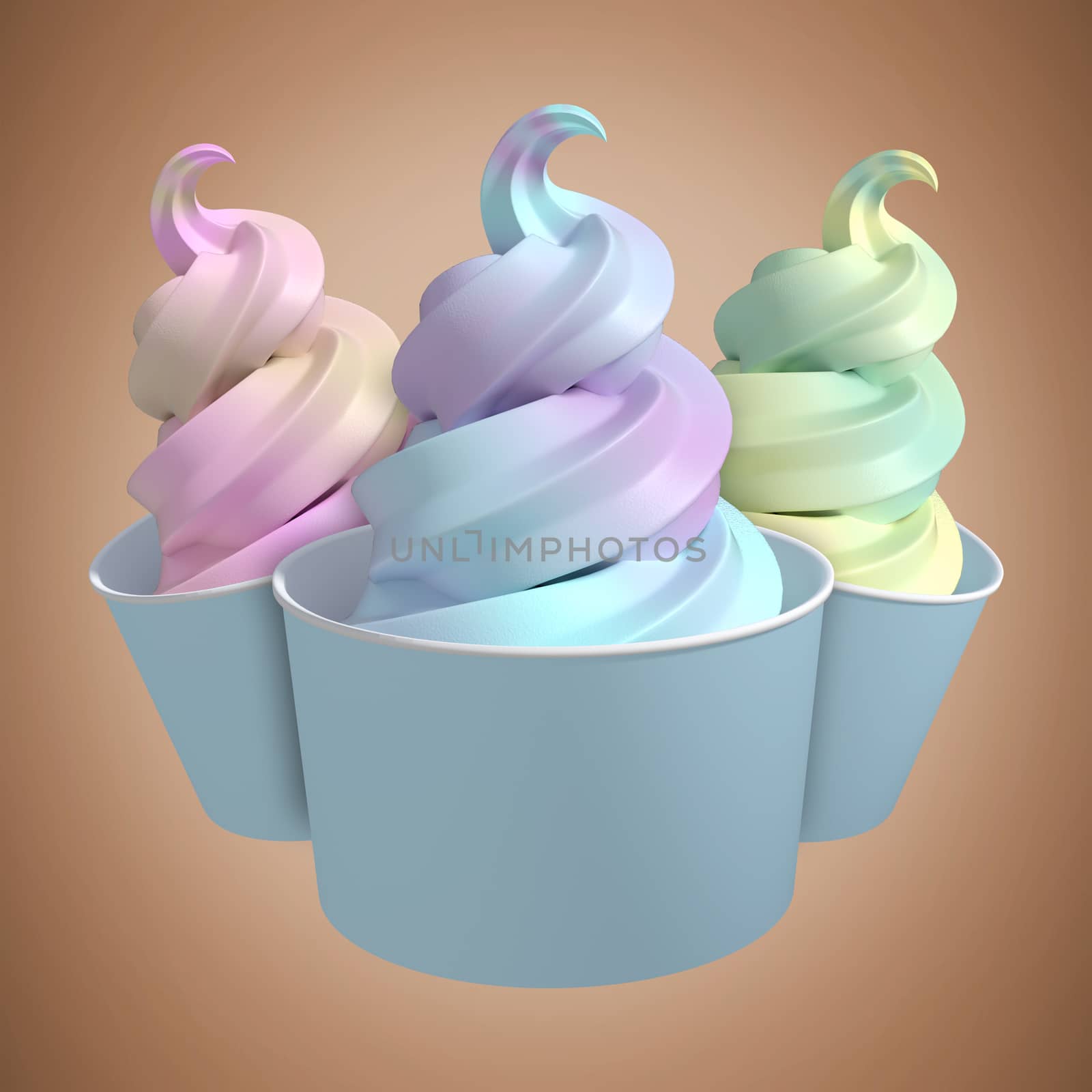 3D Composite image of  cupcakes against brown background