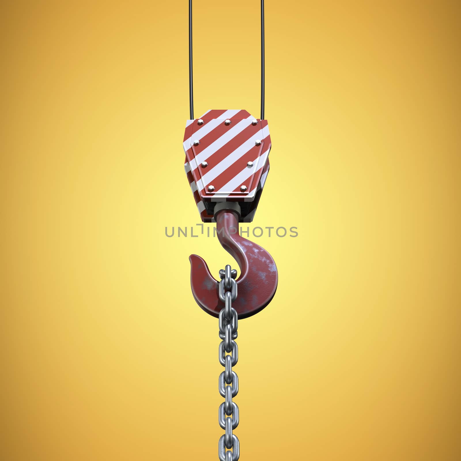 Studio Shoot of a crane lifting hook against yellow vignette