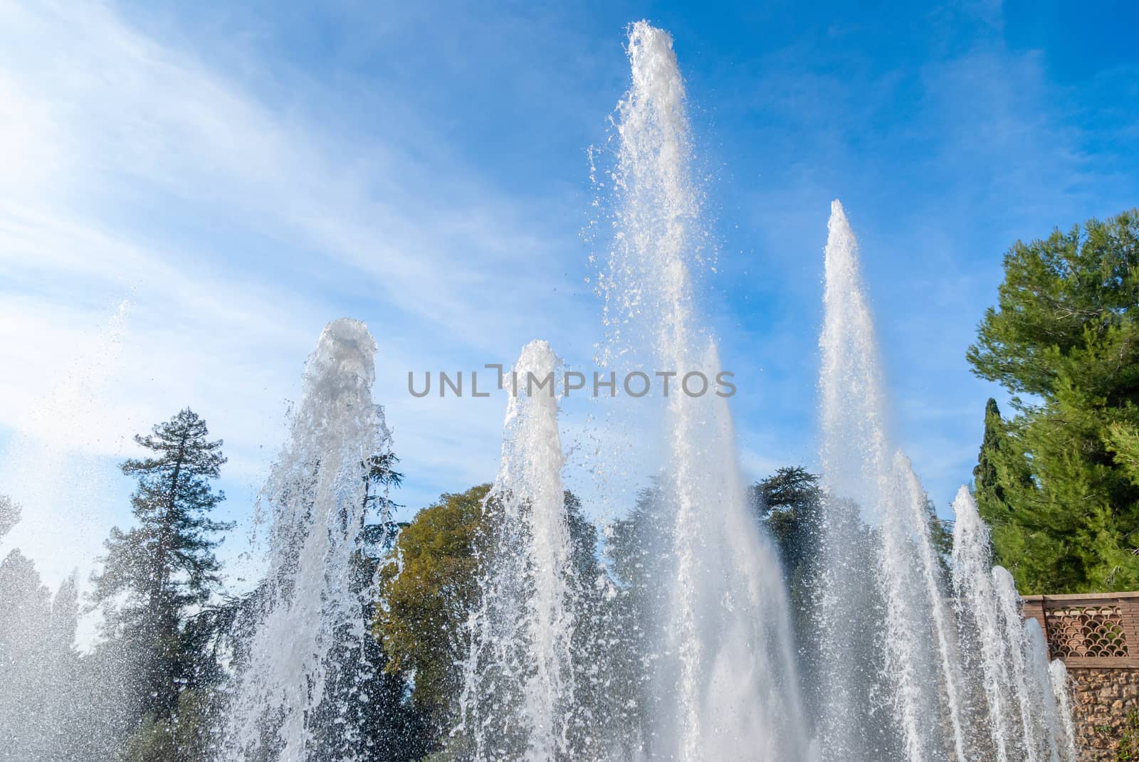 Water jets and fountains of the Villa d'Este in Tivoli. Lazio region, Italy .