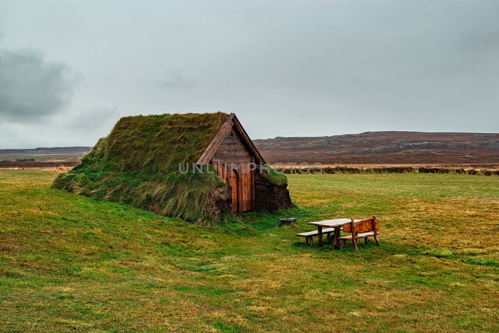 Little church Geirsstadakirkja in Borgarfjordur Eystri in east Iceland in a cloudy day