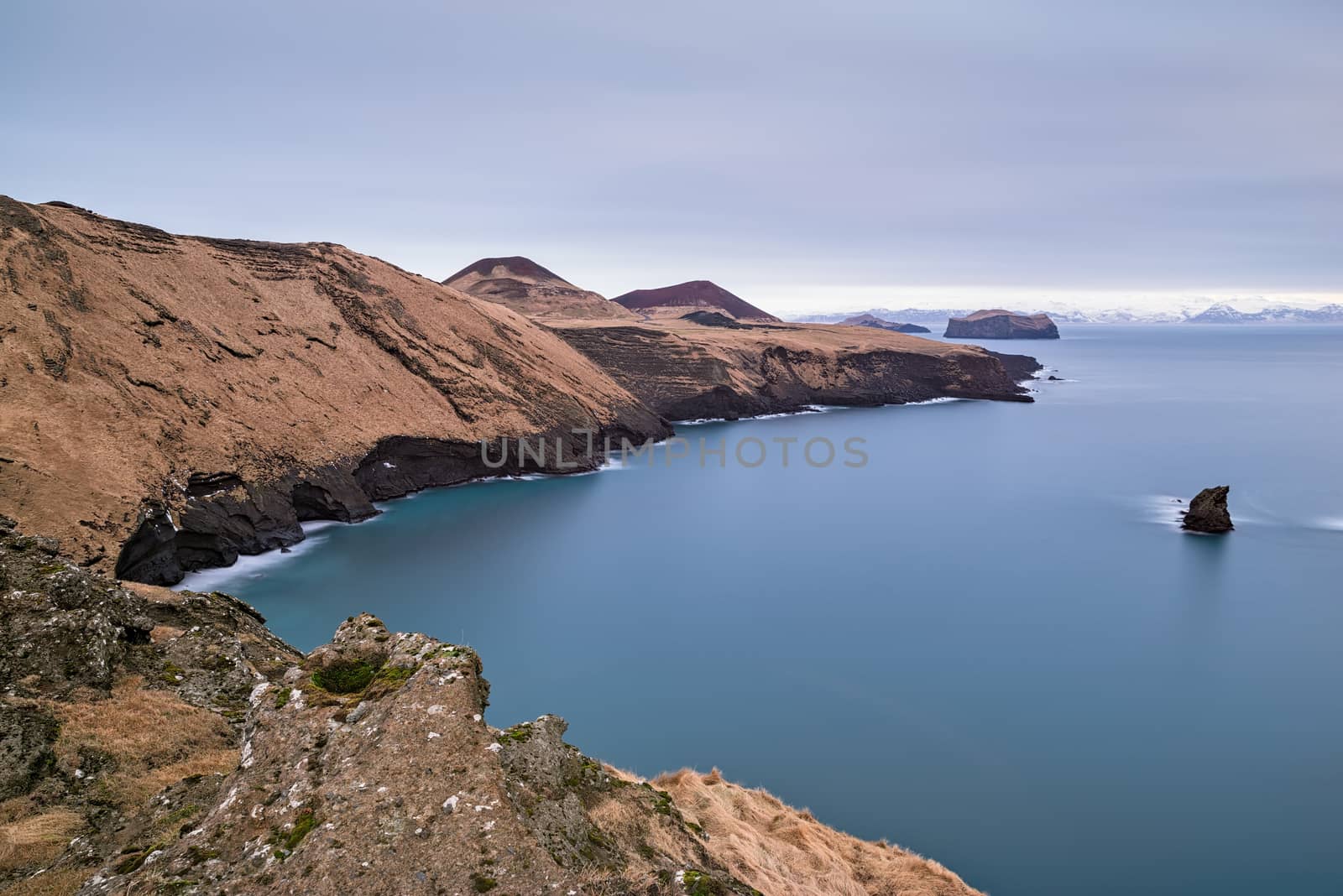 The coast and the ocean of Vestmannaeyjar island, Iceland