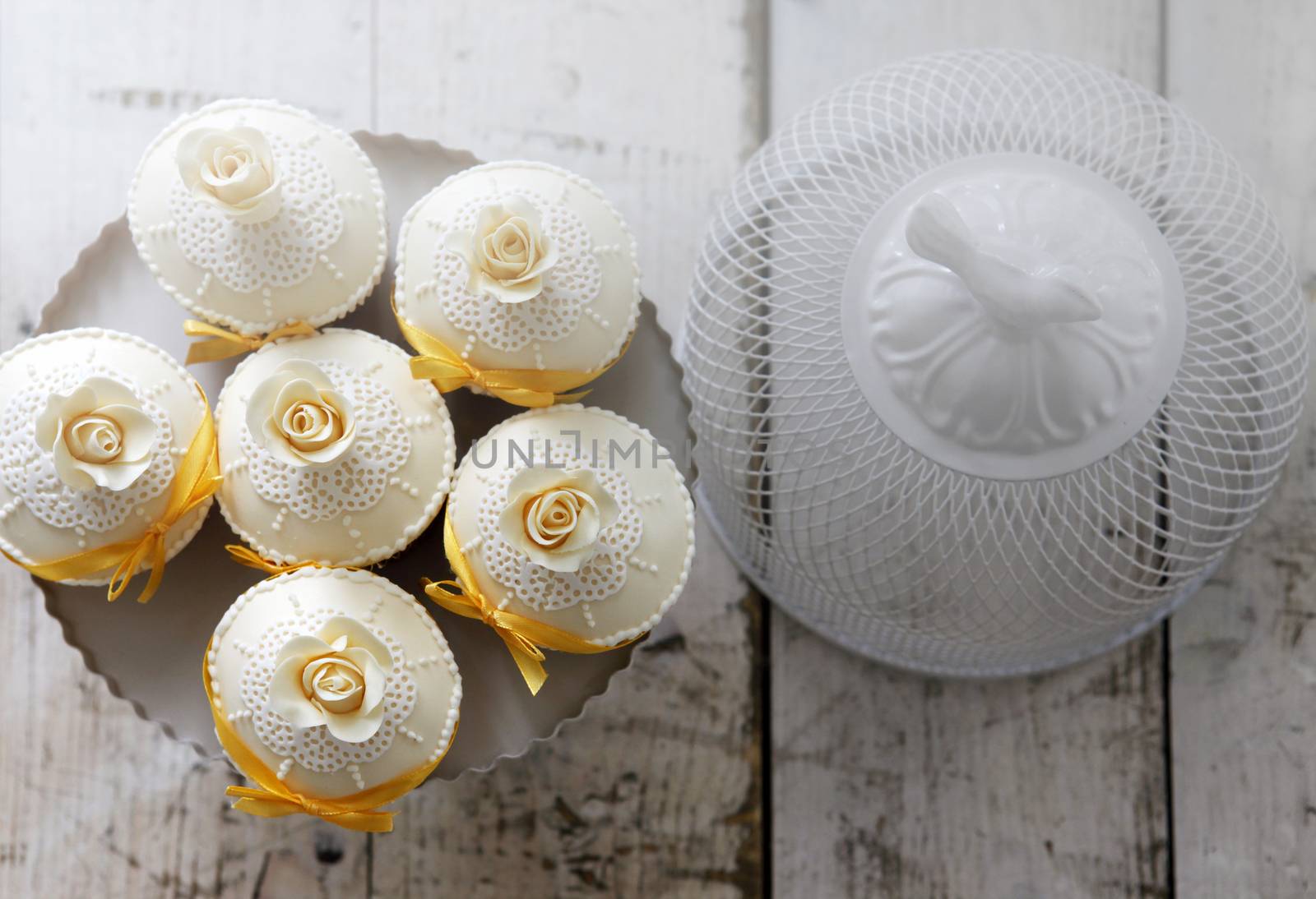 Wedding Cupcakes with Orange Ribbon