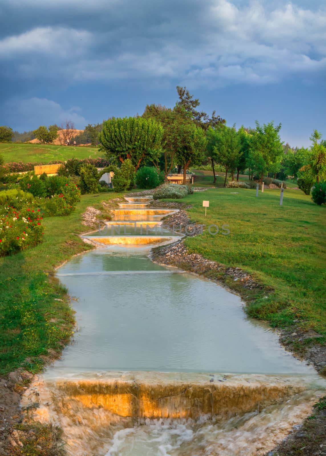 Pamukkale, Turkey – 07.14.2019. Pamukkale village on a cloudy summer evening.