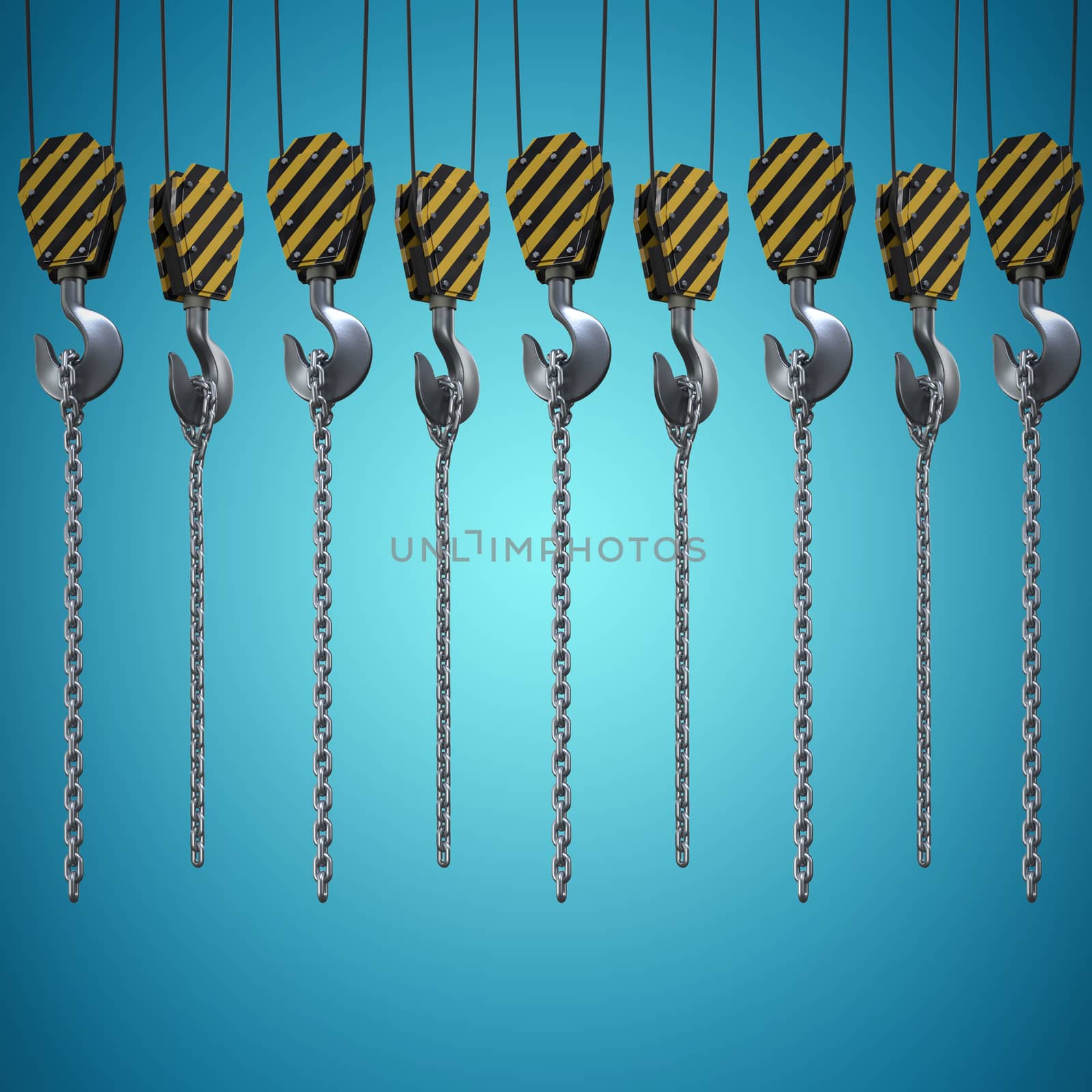 Studio Shoot of a crane lifting hook against blue vignette background