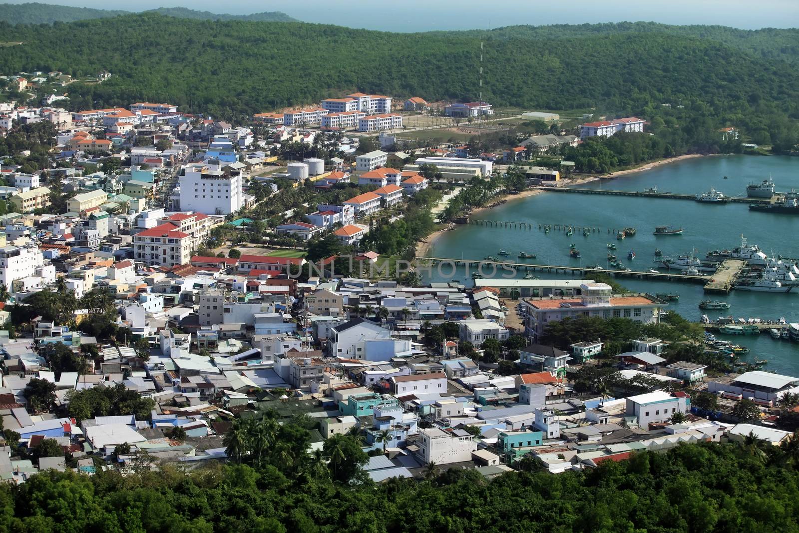 Aerial view of the resort coast of Vietnam, Phu Quoc