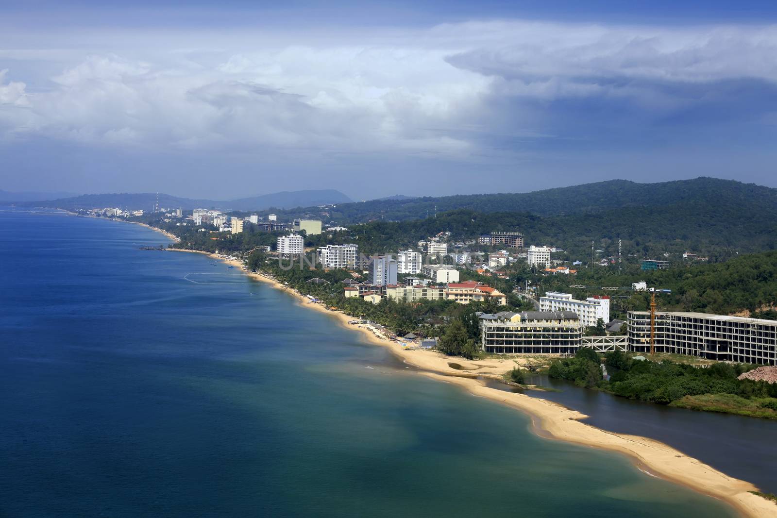 Aerial view of the resort coast of Vietnam, Phu Quoc