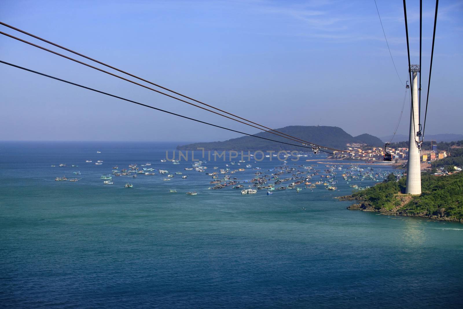 Aerial view of a group of boats at sea in Vietnam, Phu Quoc by friday