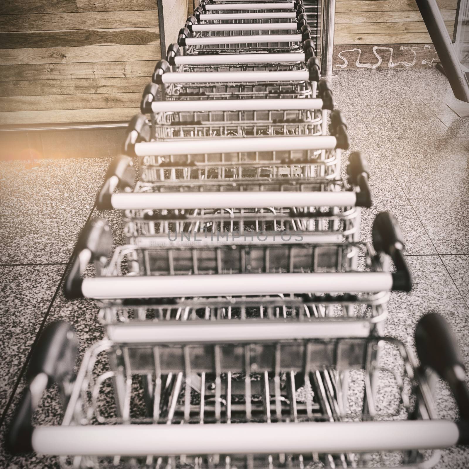 High angle view of trolleys at supermarket