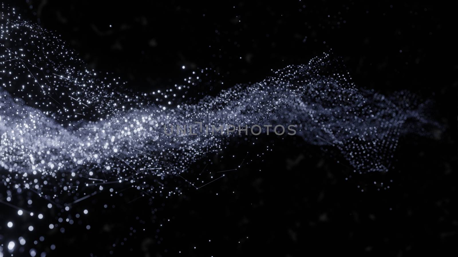 Plexus of abstract glow dots on a black background. Loop animations. 3D illustration