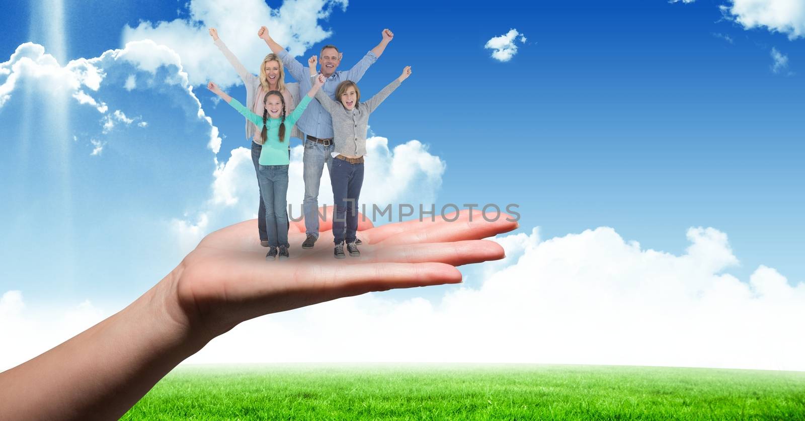 Digital composite of holding family in palm