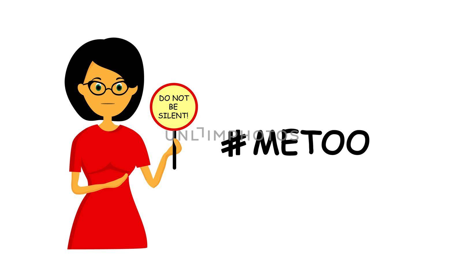 Woman with a poster template. The concept of sexual violence and harassment. Woman holding a Metoo sign. illustration isolated on a white background. Trendy style illustration.