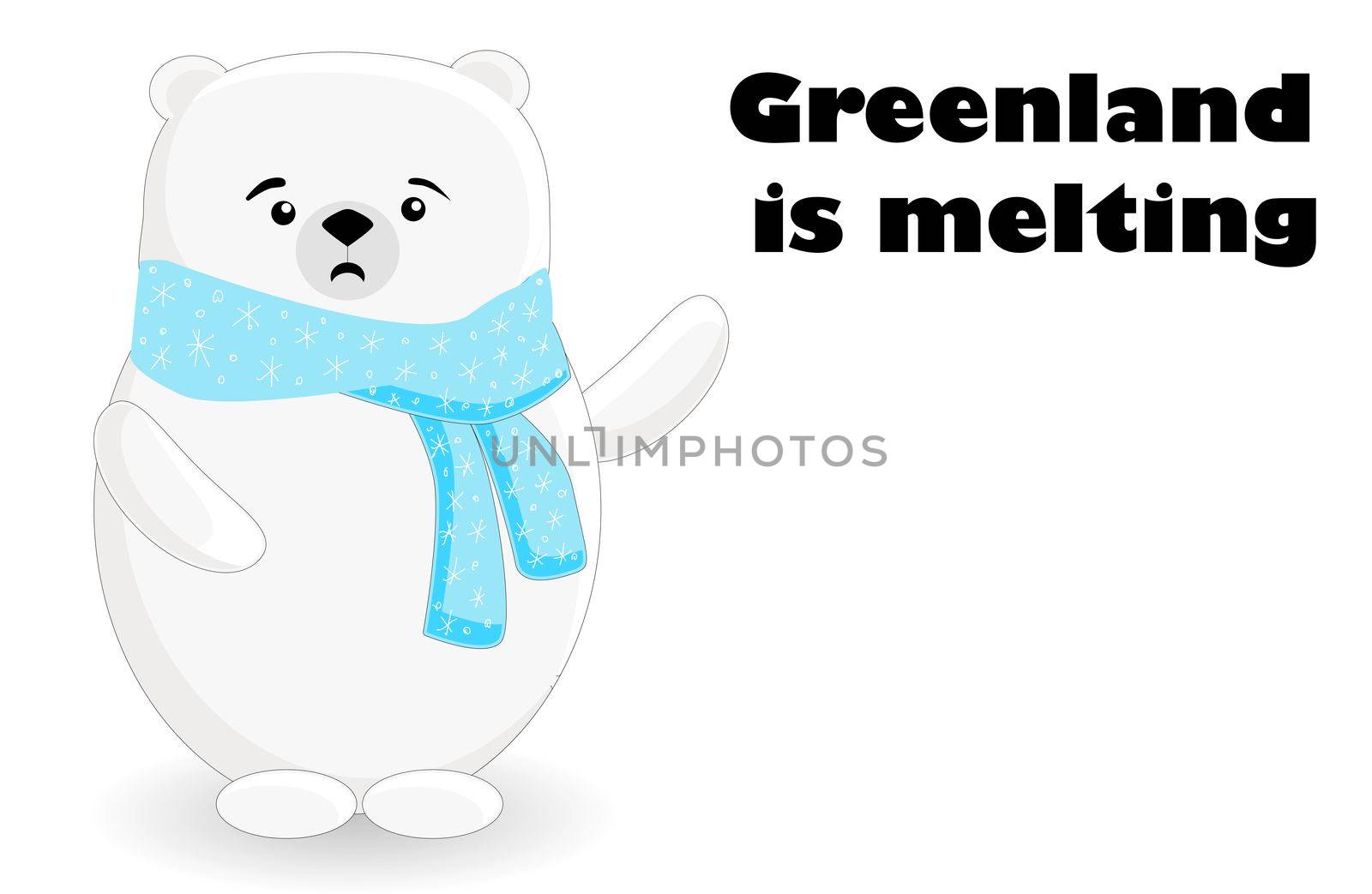 Polar bear cartoon character. Global warming. Greenland island.