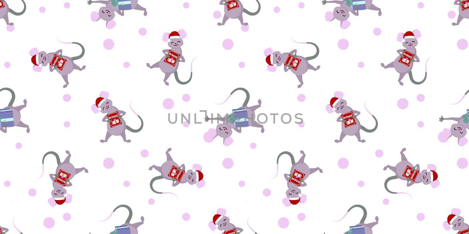 Christmas pattern. YEAR OF RAT. The mice are cute funny. CHILDREN'S TEXTILES. SYMBOL OF THE YEAR. 2020.