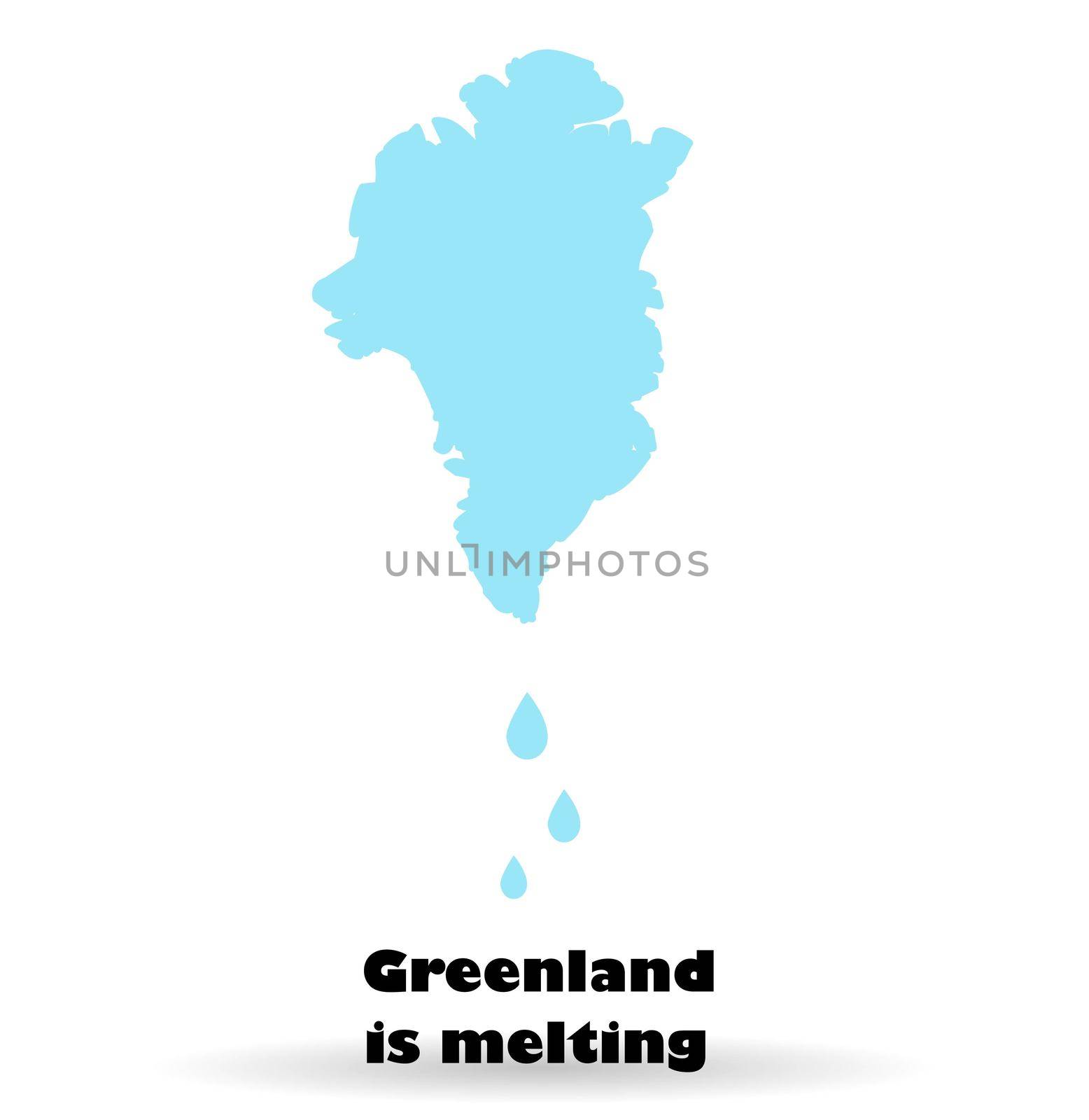 Melting glaciers of Greenland. The island of Denmark. Global warming. Changing of the climate. Map of Greenland on a white background.