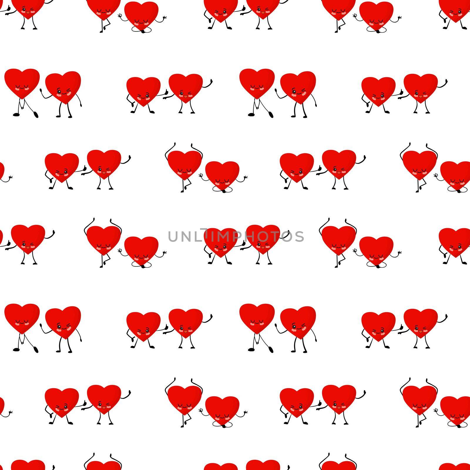 Valentine's day pattern. Red hearts on a white background illustration. Heart cute character. Cartoon style. Love and friendship. Textile and wrapping paper design.. by annatarankova