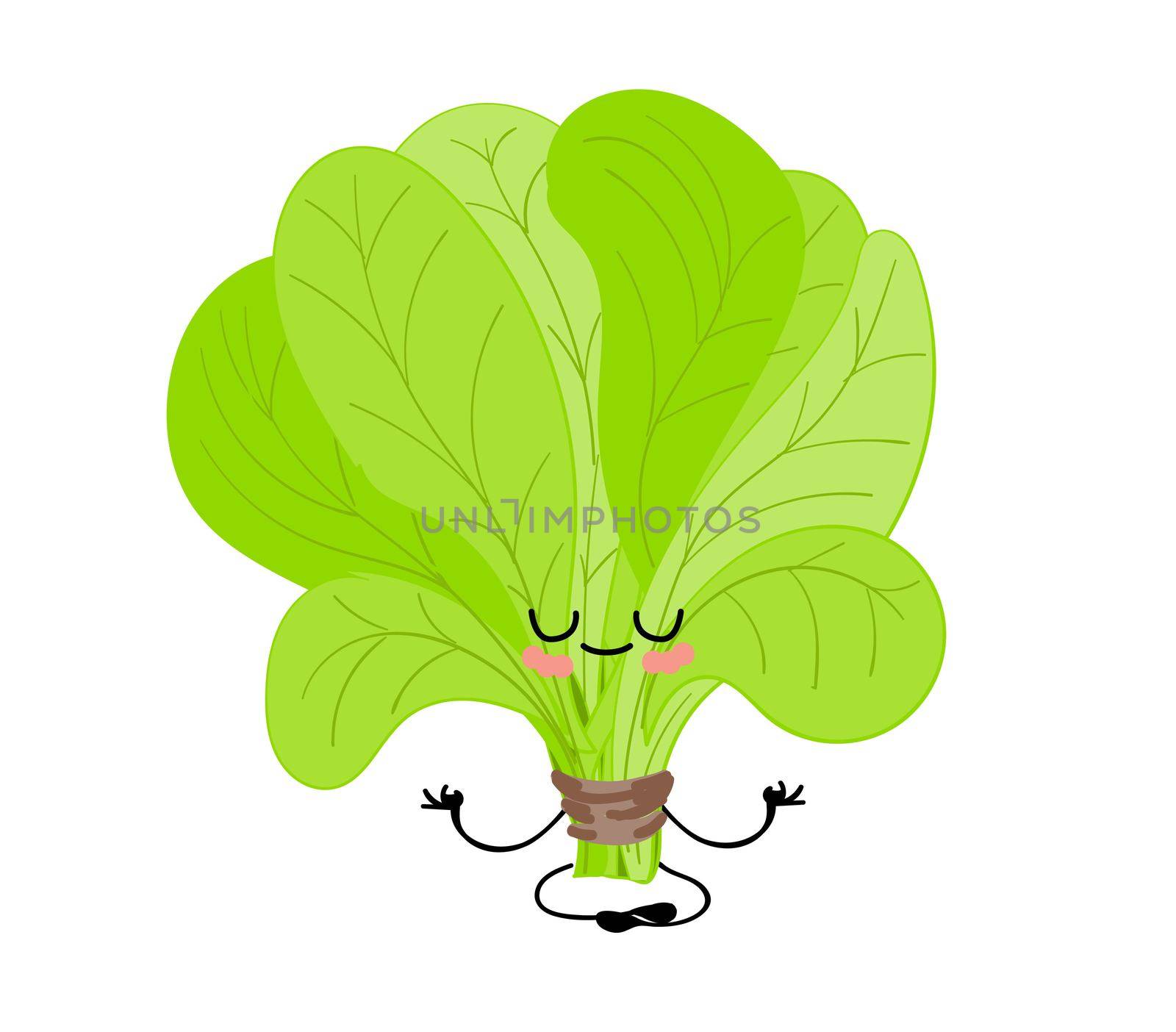 International spinach day. sorrel. Greens. Cheerful cute cartoon spinach character with eyes and hands.. by annatarankova