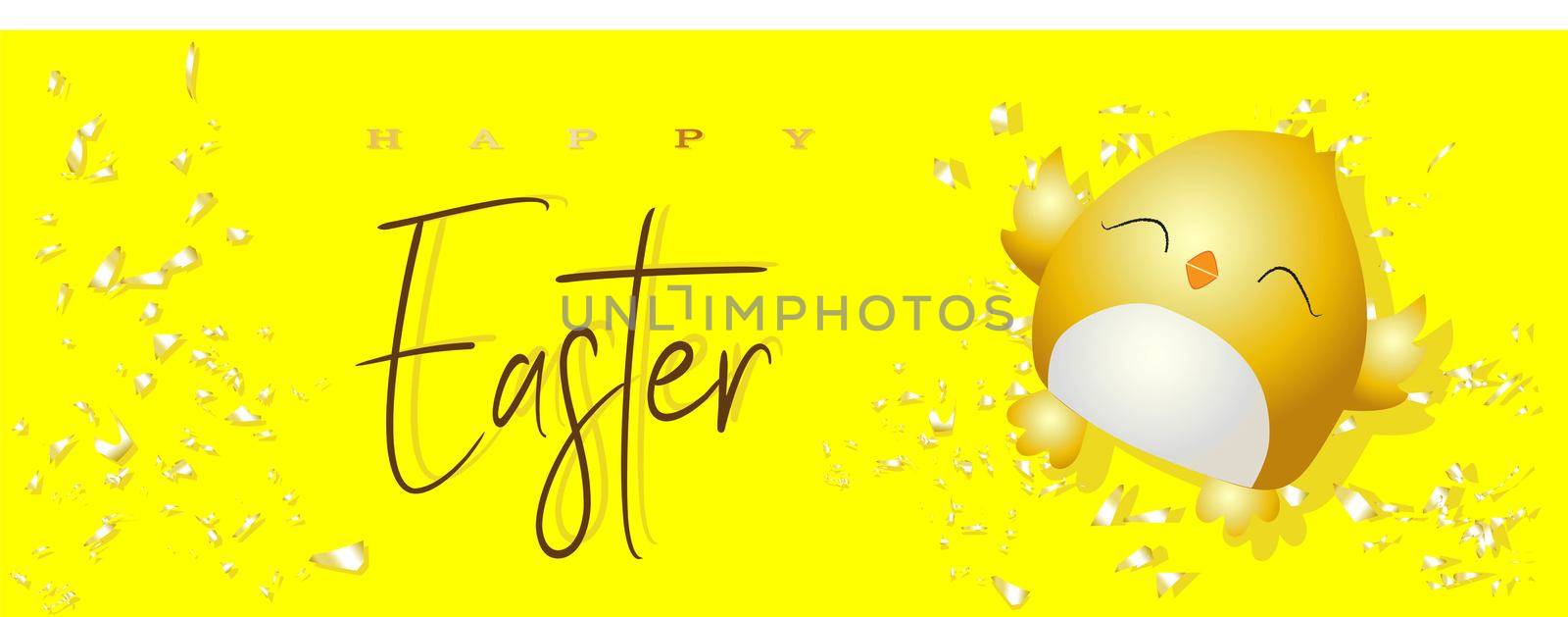 Easter poster and banner template with Easter chicken on a bright yellow background .. Greetings and gifts for Easter Day. Promotion and shopping template for easter day. . . by annatarankova