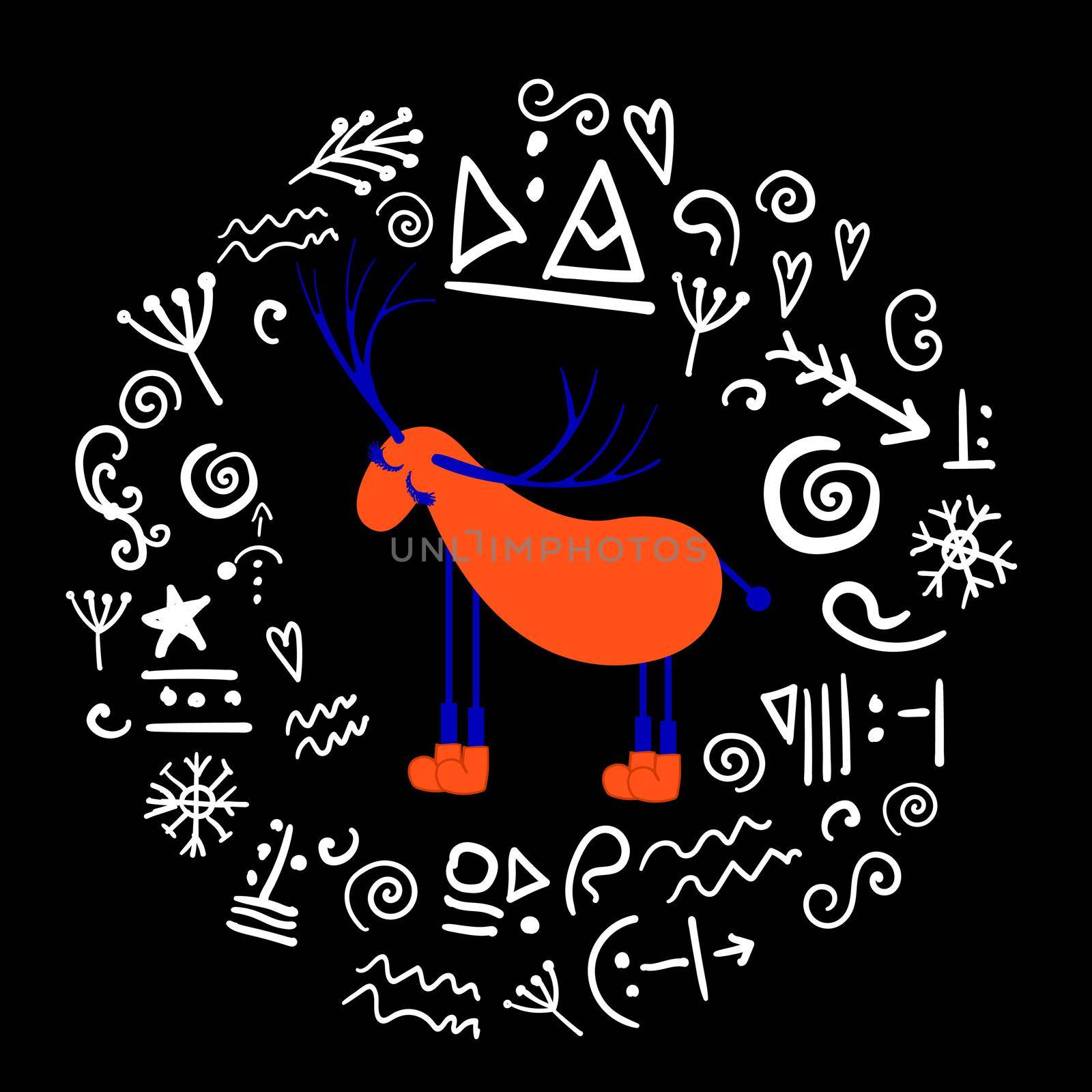 scandinavian deer. Printing on a t-shirt. Logo. Reindeer. CUTE CHARACTER. Folklore style.