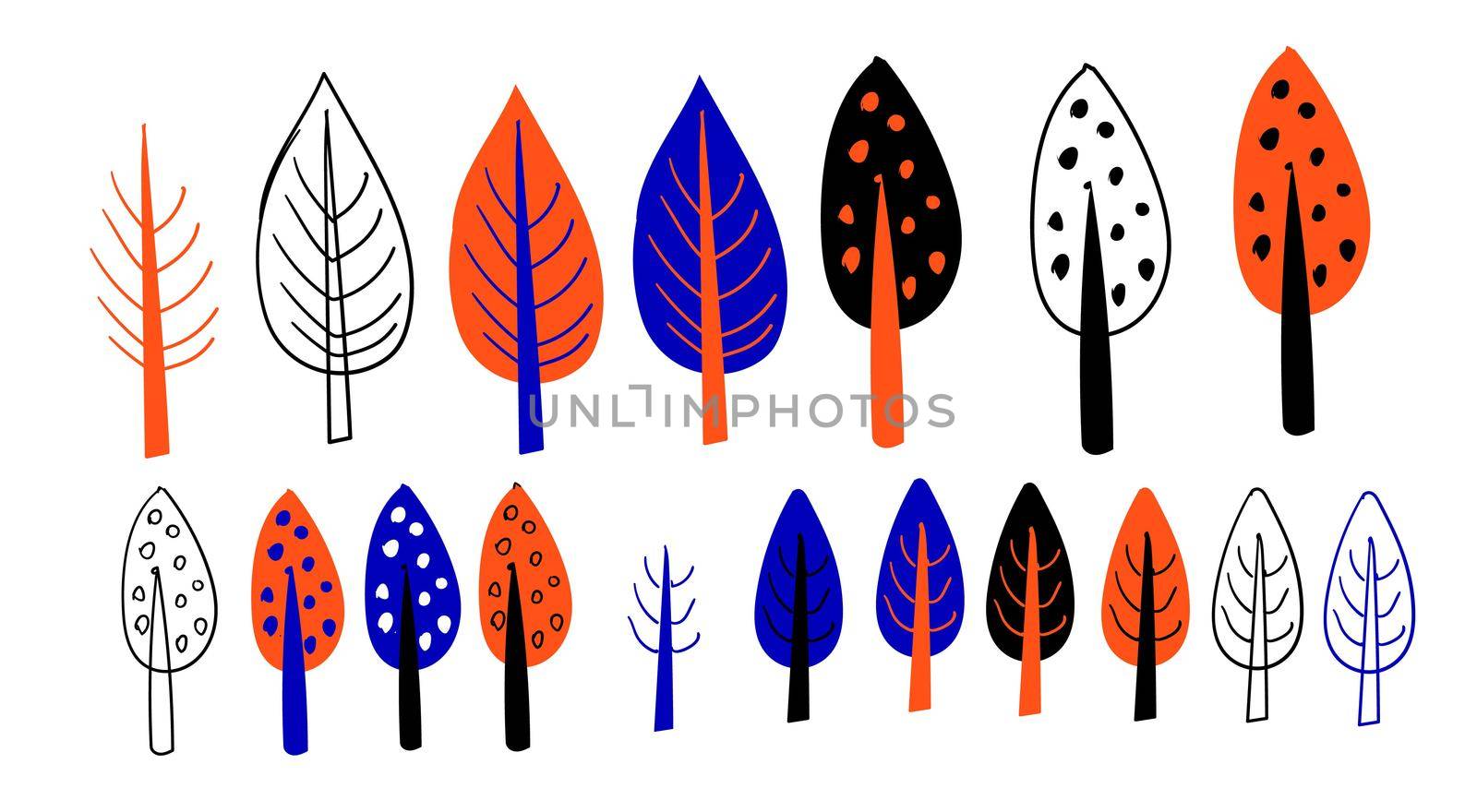 Large set of design elements isolated on white background. Cartoon trees. Multi-colored bushes on a white background.. by annatarankova