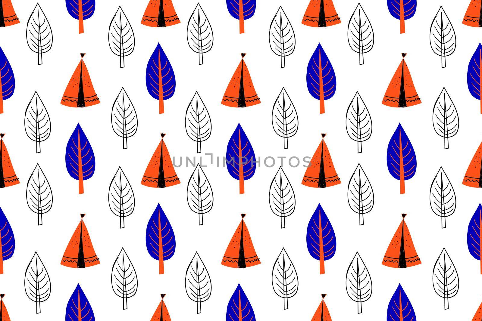 Seamless pattern in scandinavian style for children .. Cute cartoon trees on a white background.