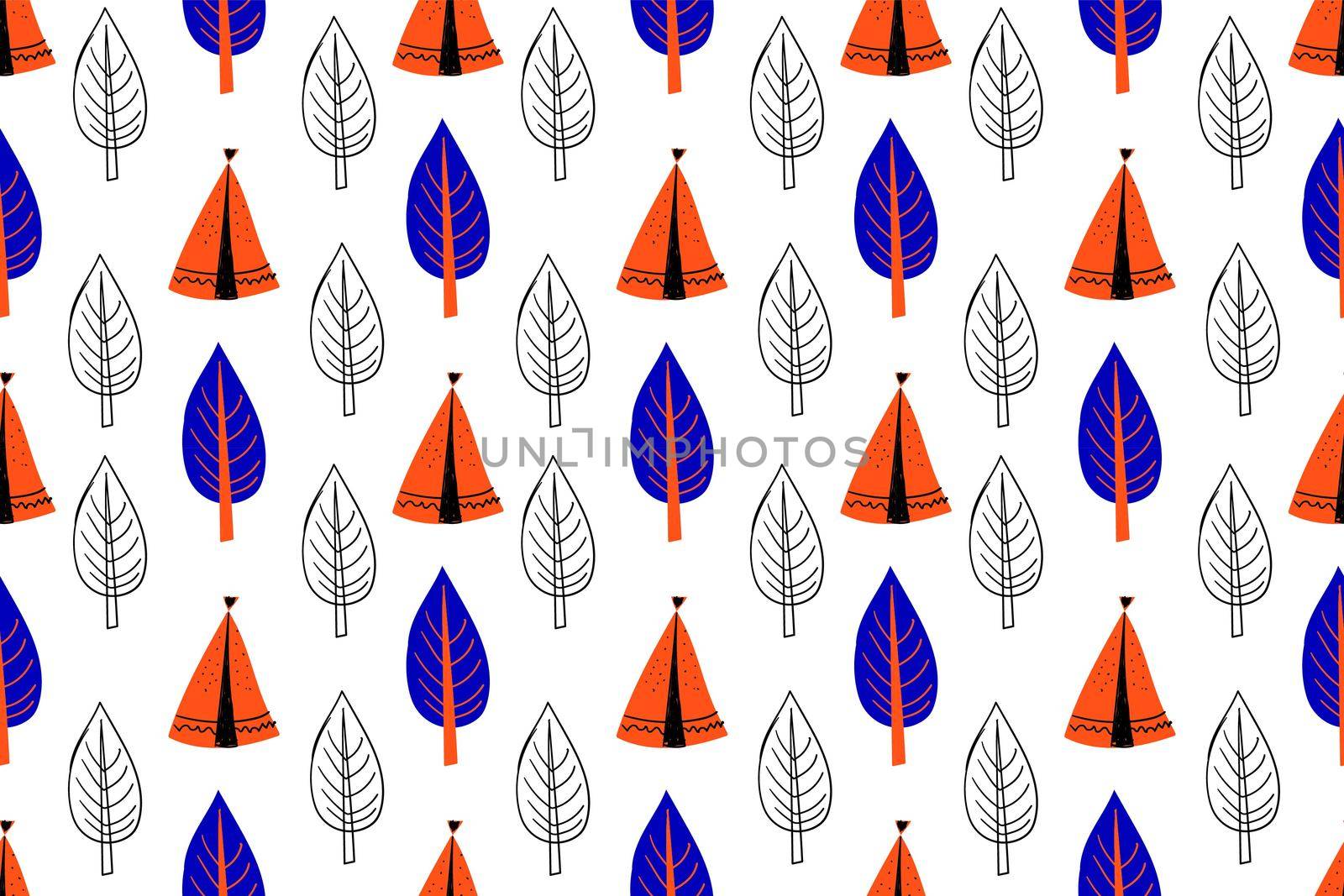 Seamless pattern in scandinavian style for children .. Cute cartoon trees on a white background.