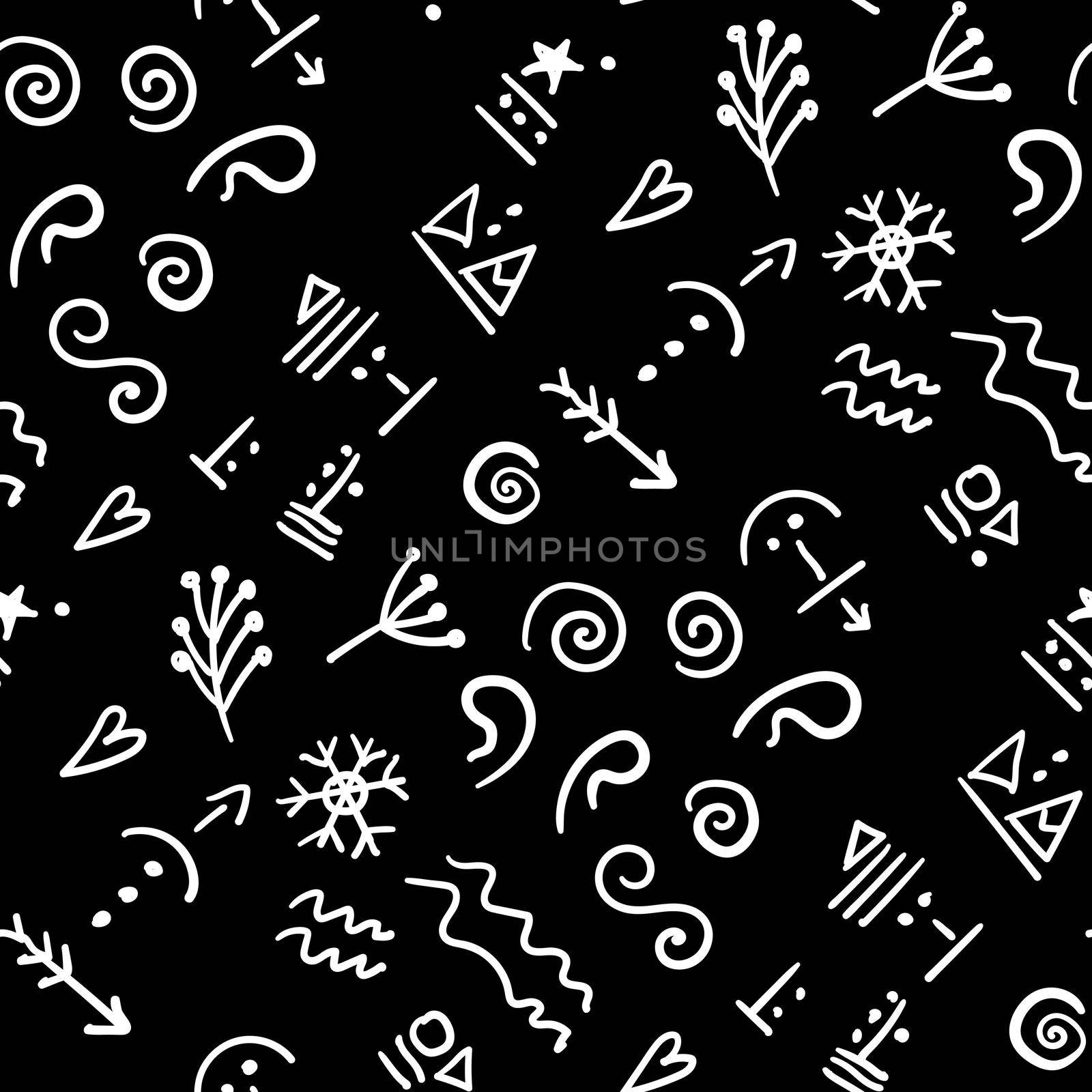 Seamless pattern with ancient runes on a black background. illustration for wrapping paper, background for your design.