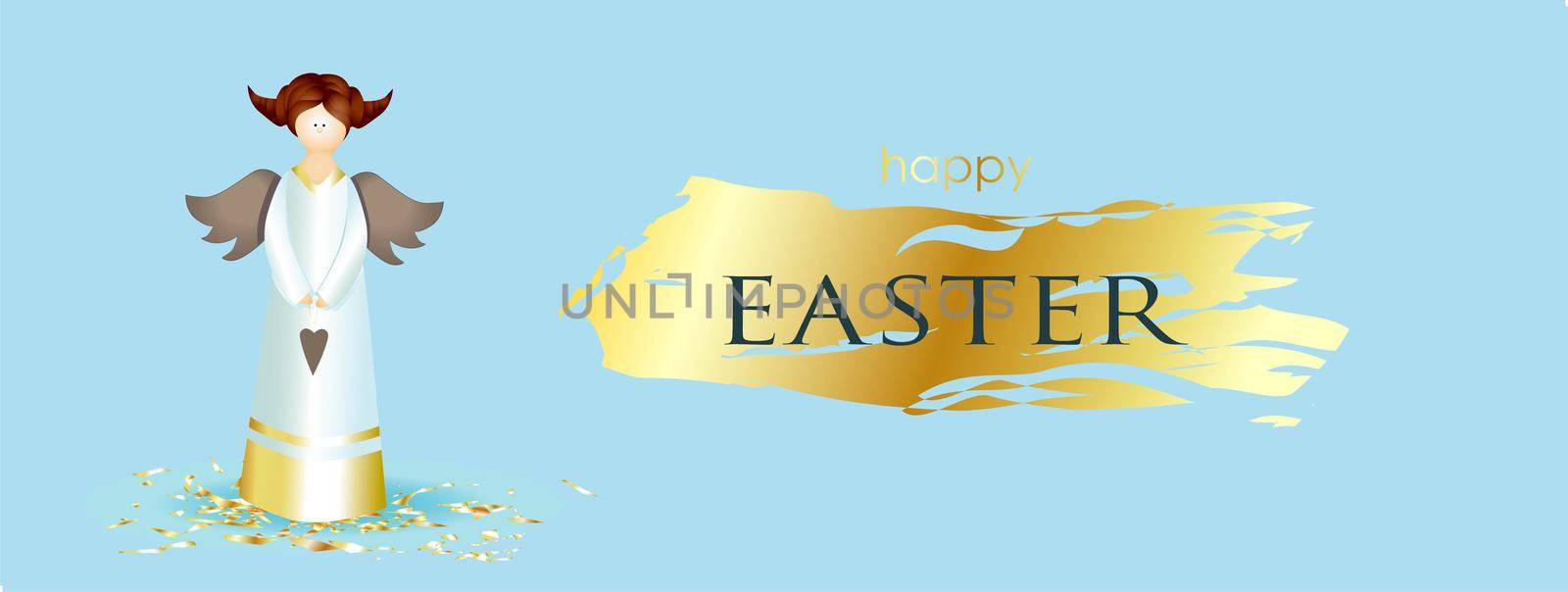 Easter banner. Advertising poster. Easter. SPRING HOLIDAY. Christian religion. Angel on a blue background. illustration. Website header. Horizontal format.