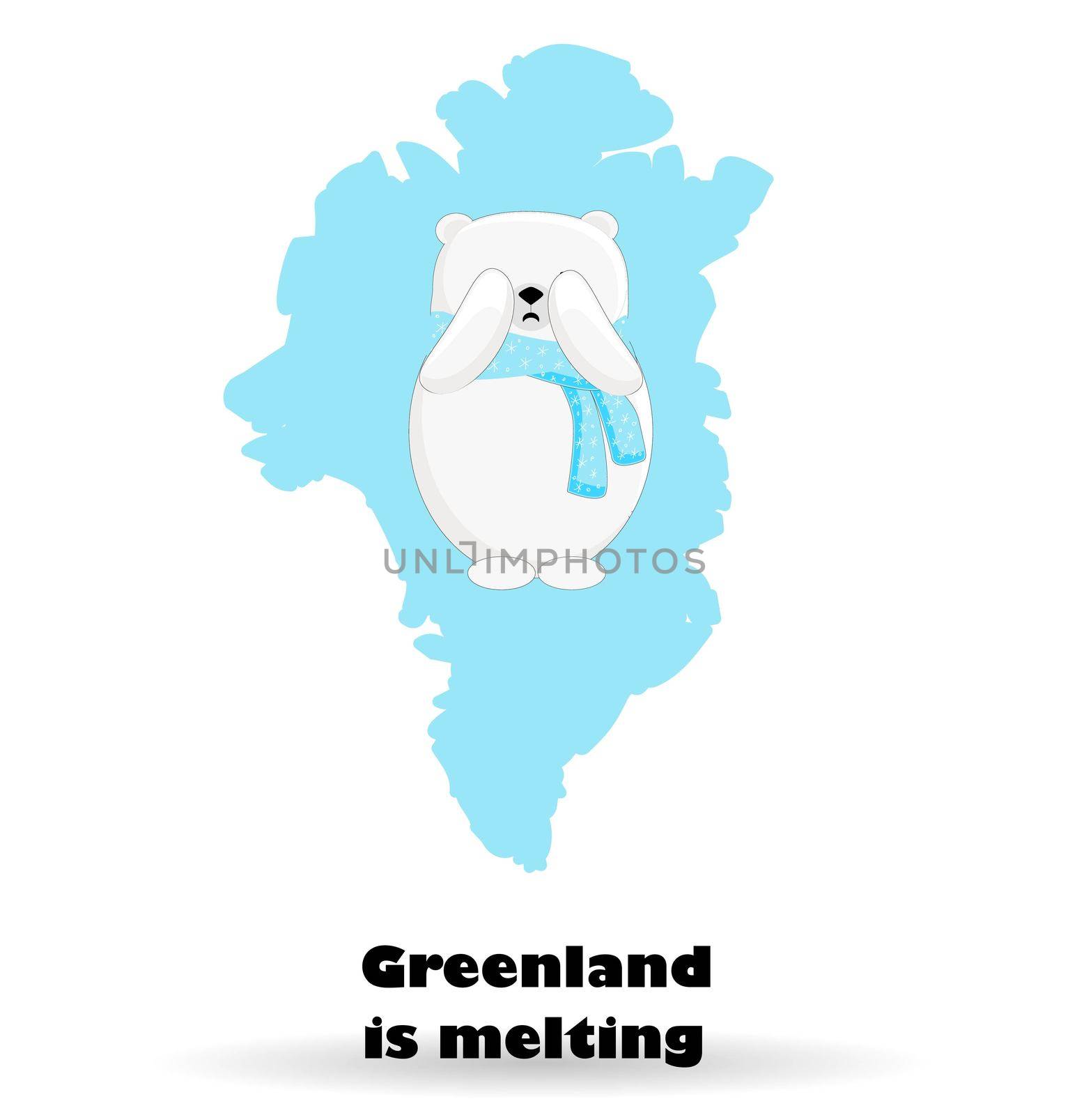 Melting glaciers of Greenland. The island of Denmark. Global warming. Changing of the climate. Map of Greenland on a white background.. by annatarankova