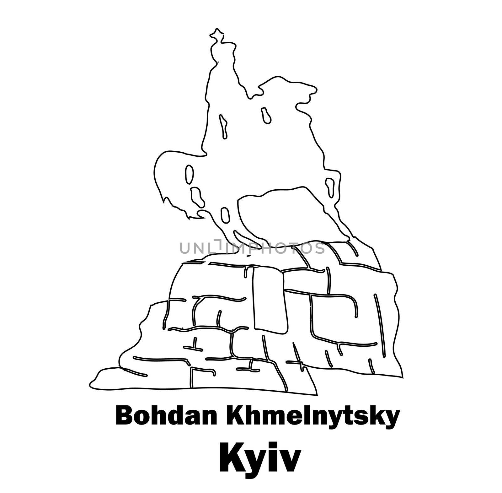 Sights of Ukraine. Monument to Kozak. Bohdan Khmelnytsky. The horseman on horseback. Kiev. Logo illustration.
