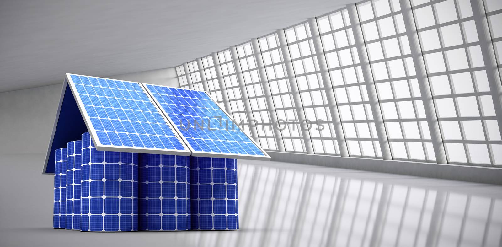 Composite image of 3d image of model home made from solar panels and cells by Wavebreakmedia