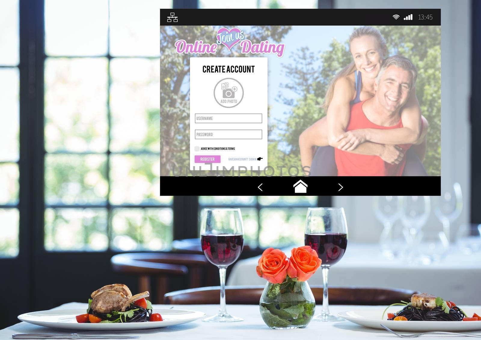 Digital composite of Dating App Interface romantic dinner