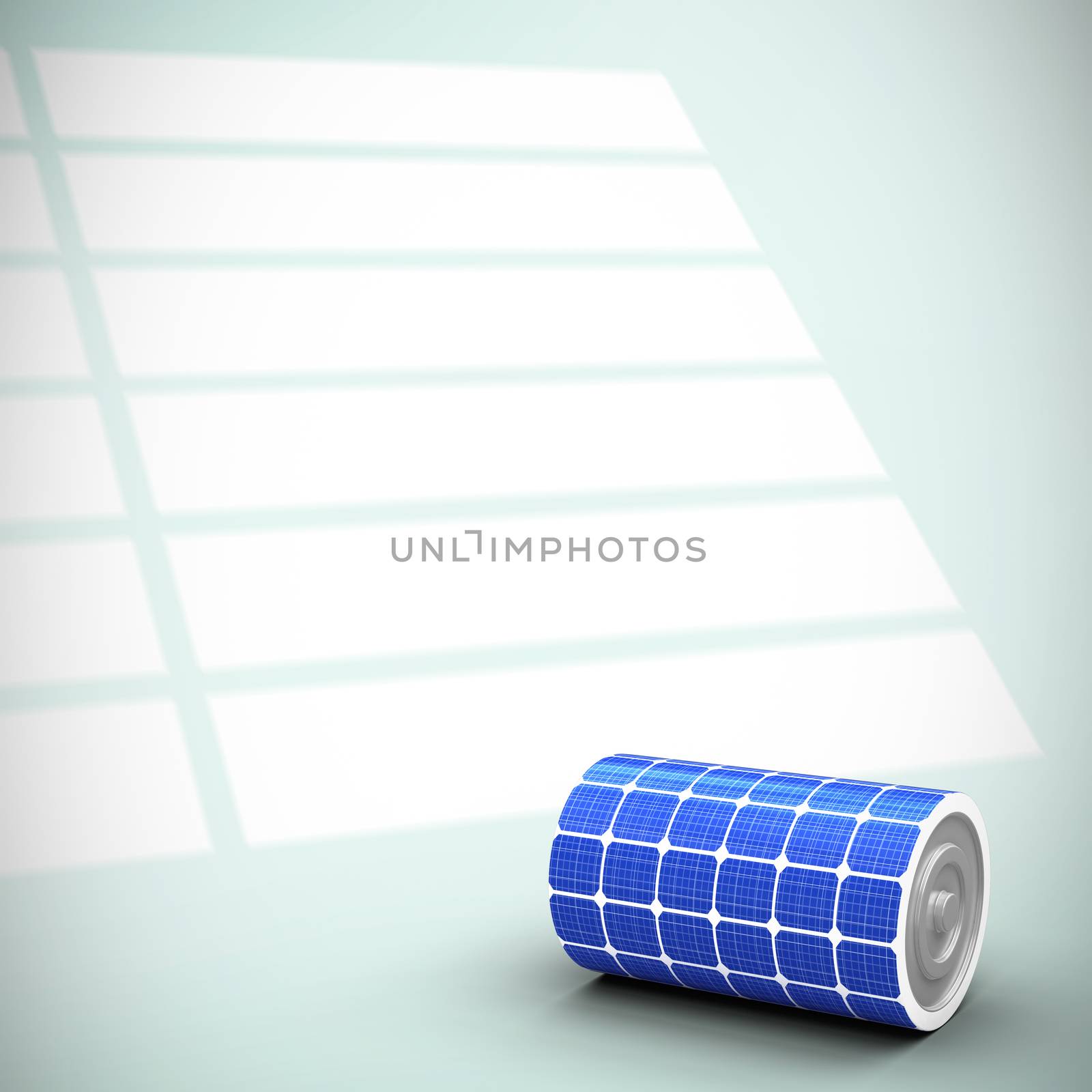 Vector image of 3d solar power battery against squares on bright background