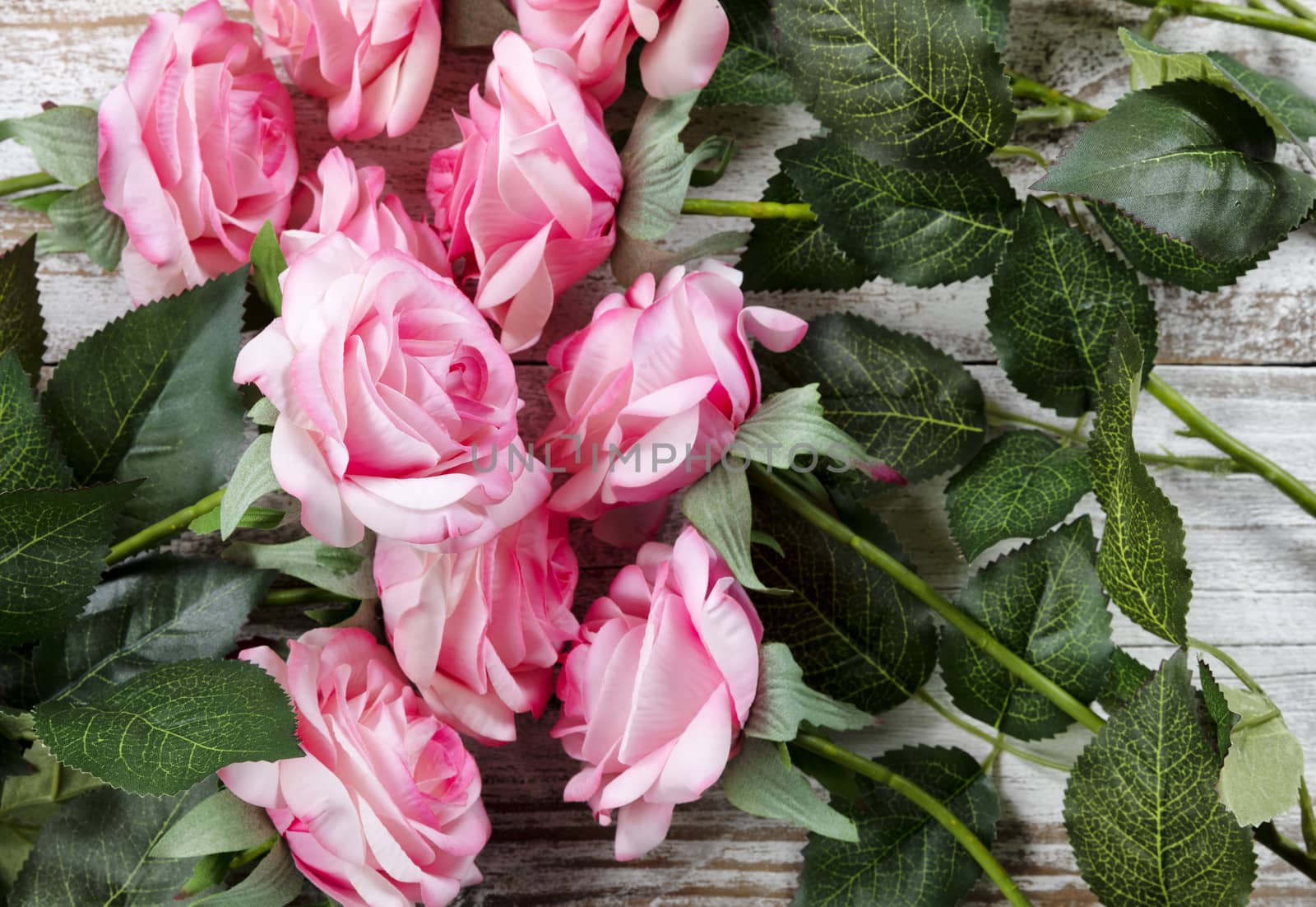 Filled frame of artificial light pink roses for love concept  