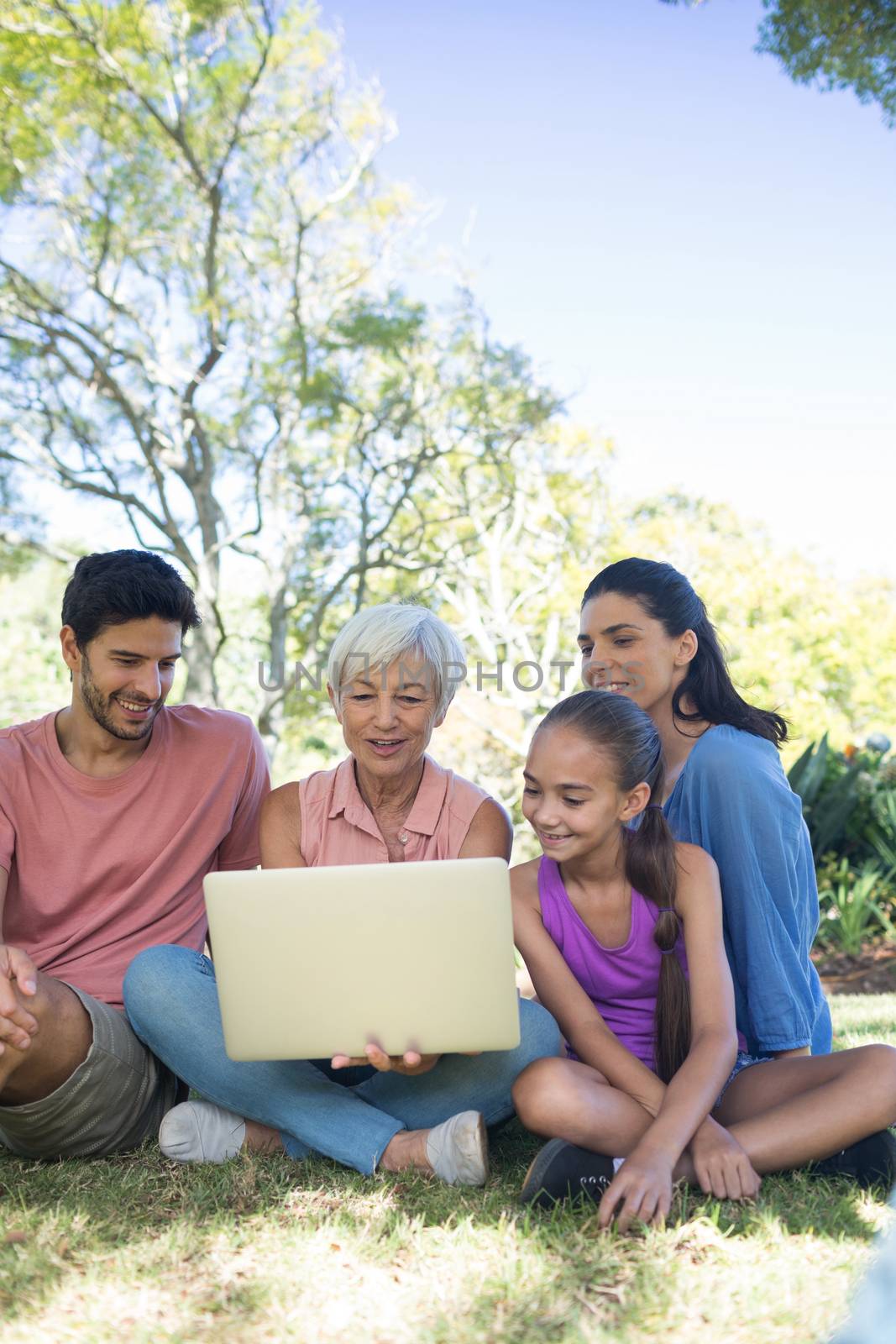 Family using laptop in the park by Wavebreakmedia