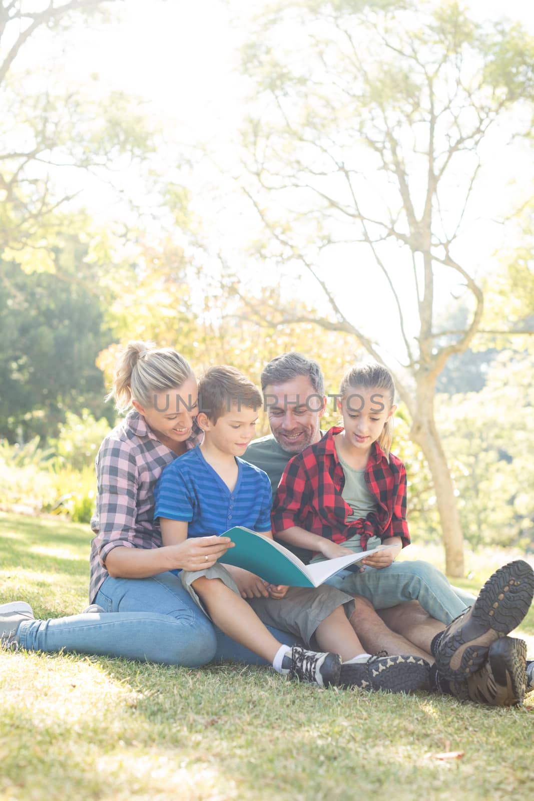Family reading a book in the park by Wavebreakmedia