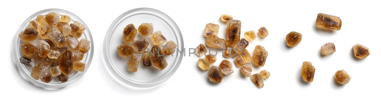 Set of caramel sugar on a white background.