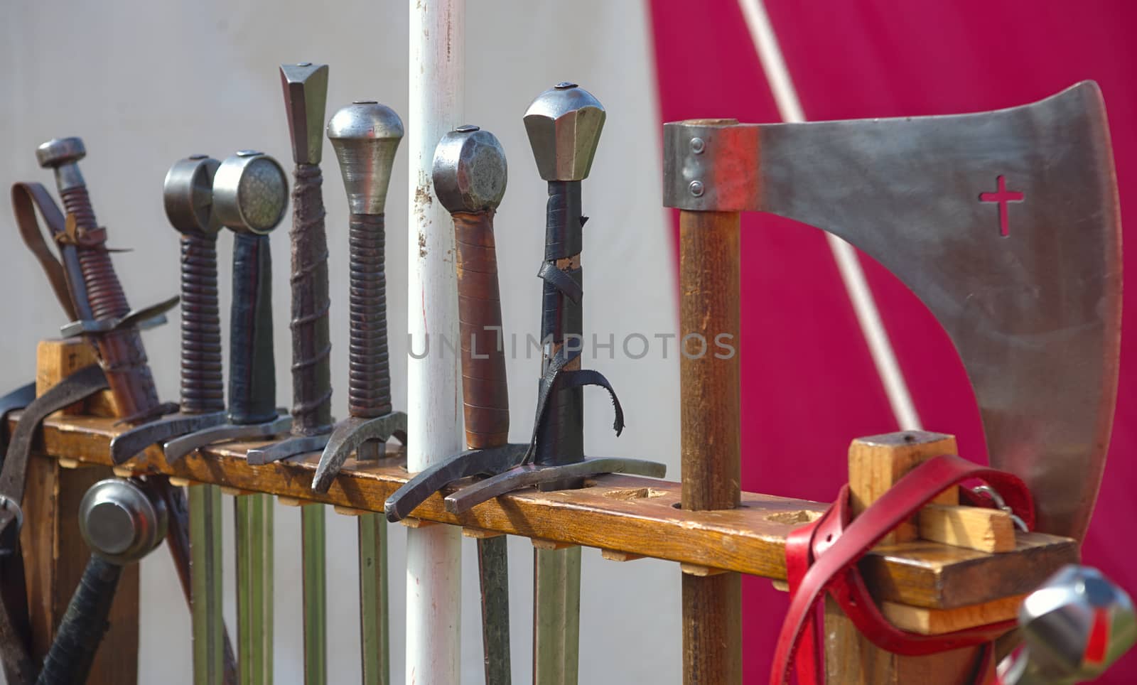 Wooden sack full of medieval weapons by sheriffkule